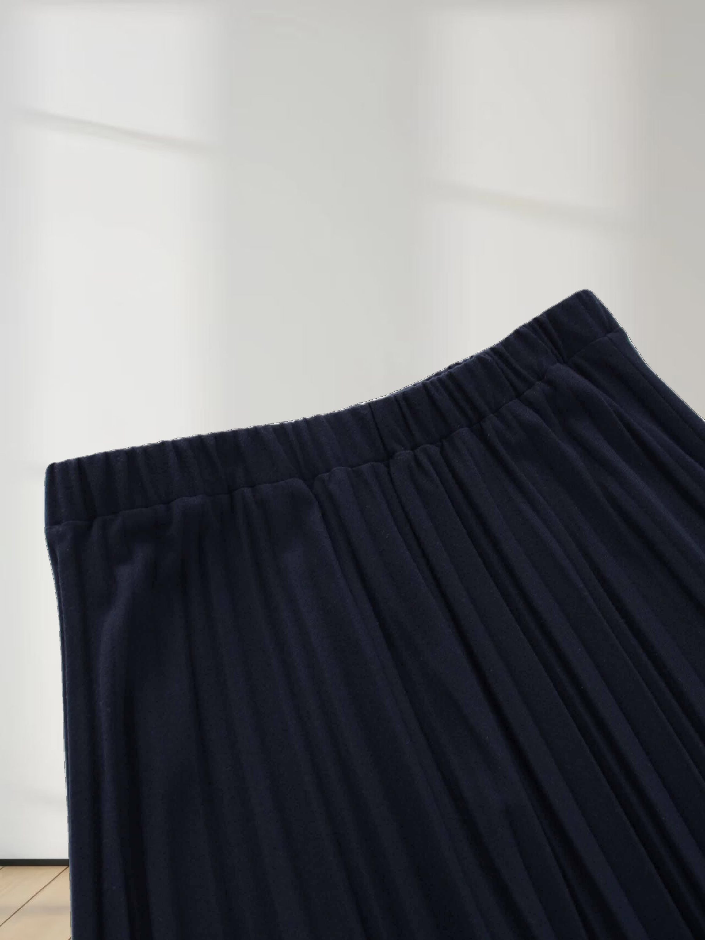 Wool Blend Pleated Skirt-Navy