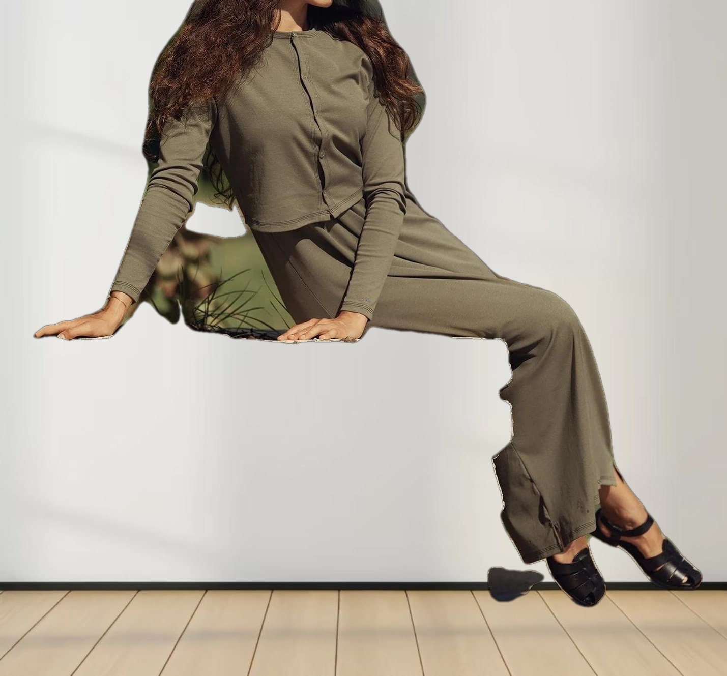 Basic T-Shirt Cropped Cardigan-Olive