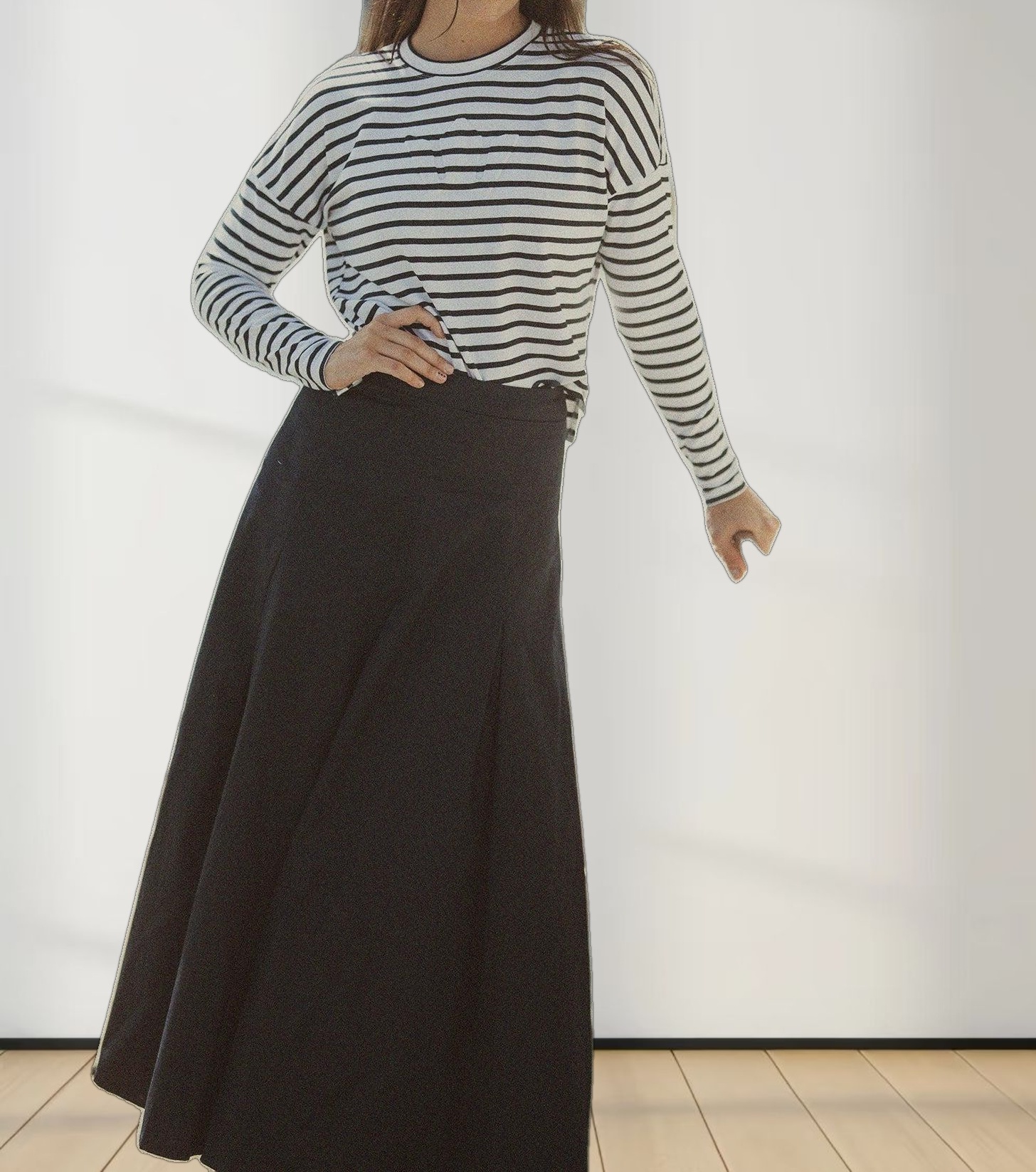 Stitch Down Cotton Pleated Skirt-Navy