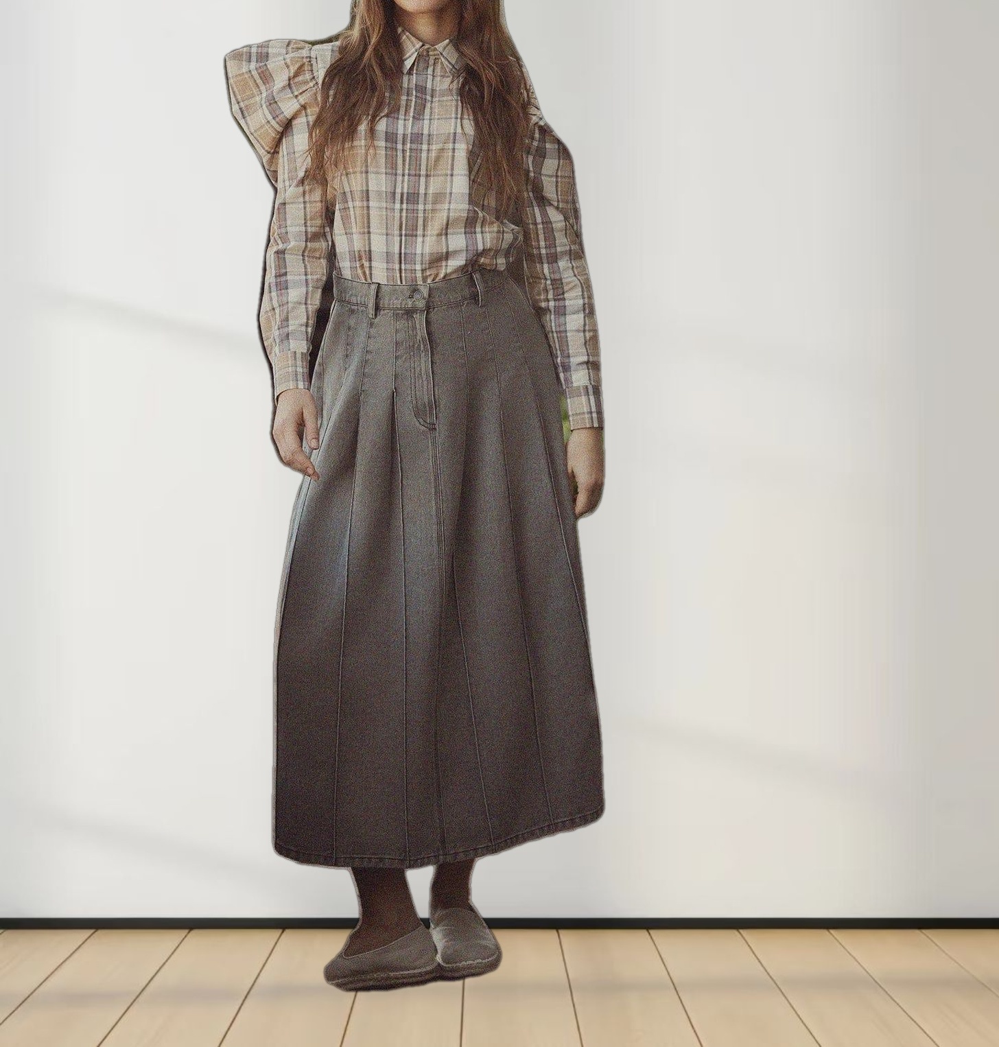 Stitched Pleated Skirt-Grey