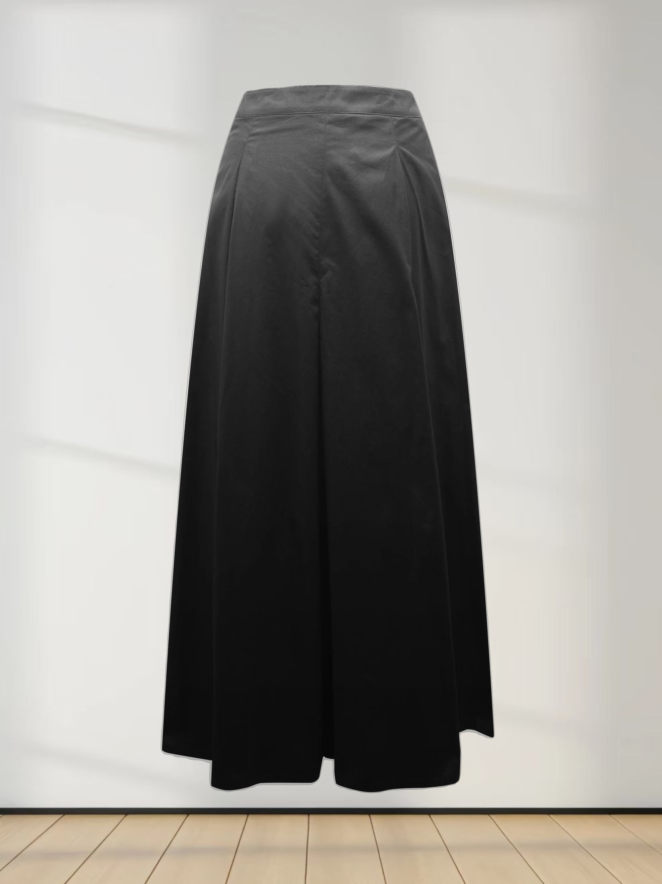 Stitch Down Cotton Pleated Skirt-Black
