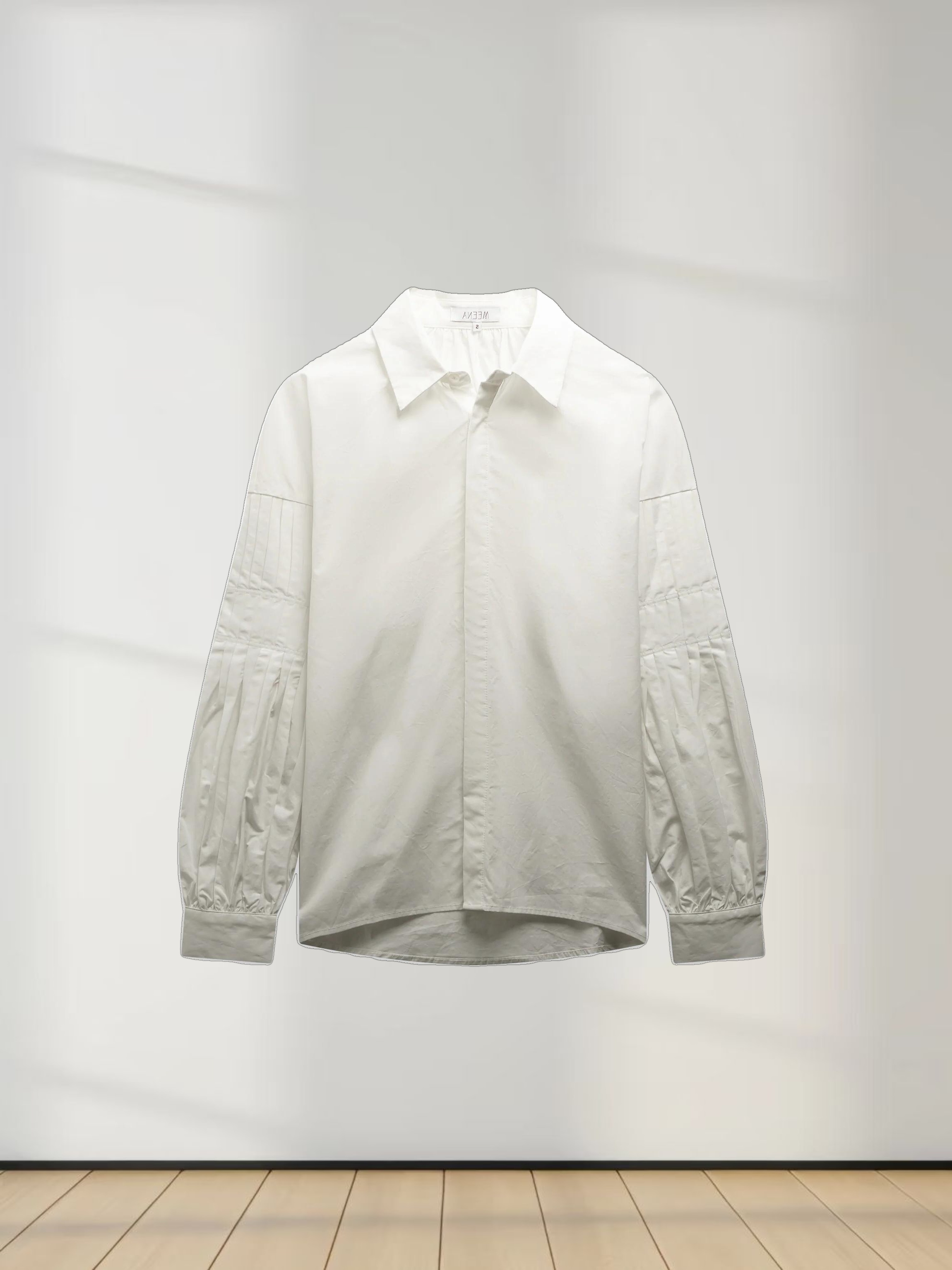 Pleated Sleeve Detail Blouse-White