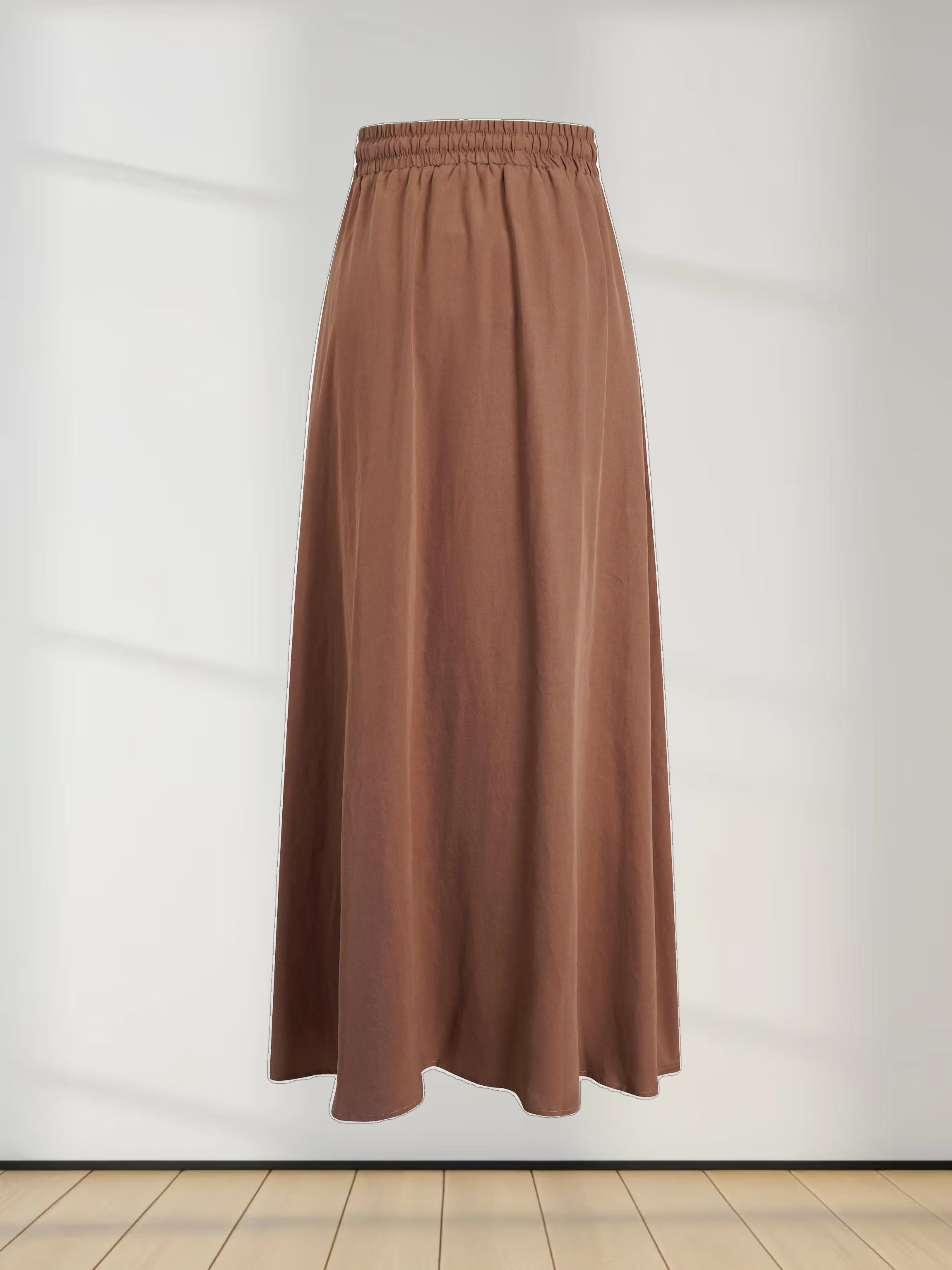 Drawstring Circle Skirt-Brown