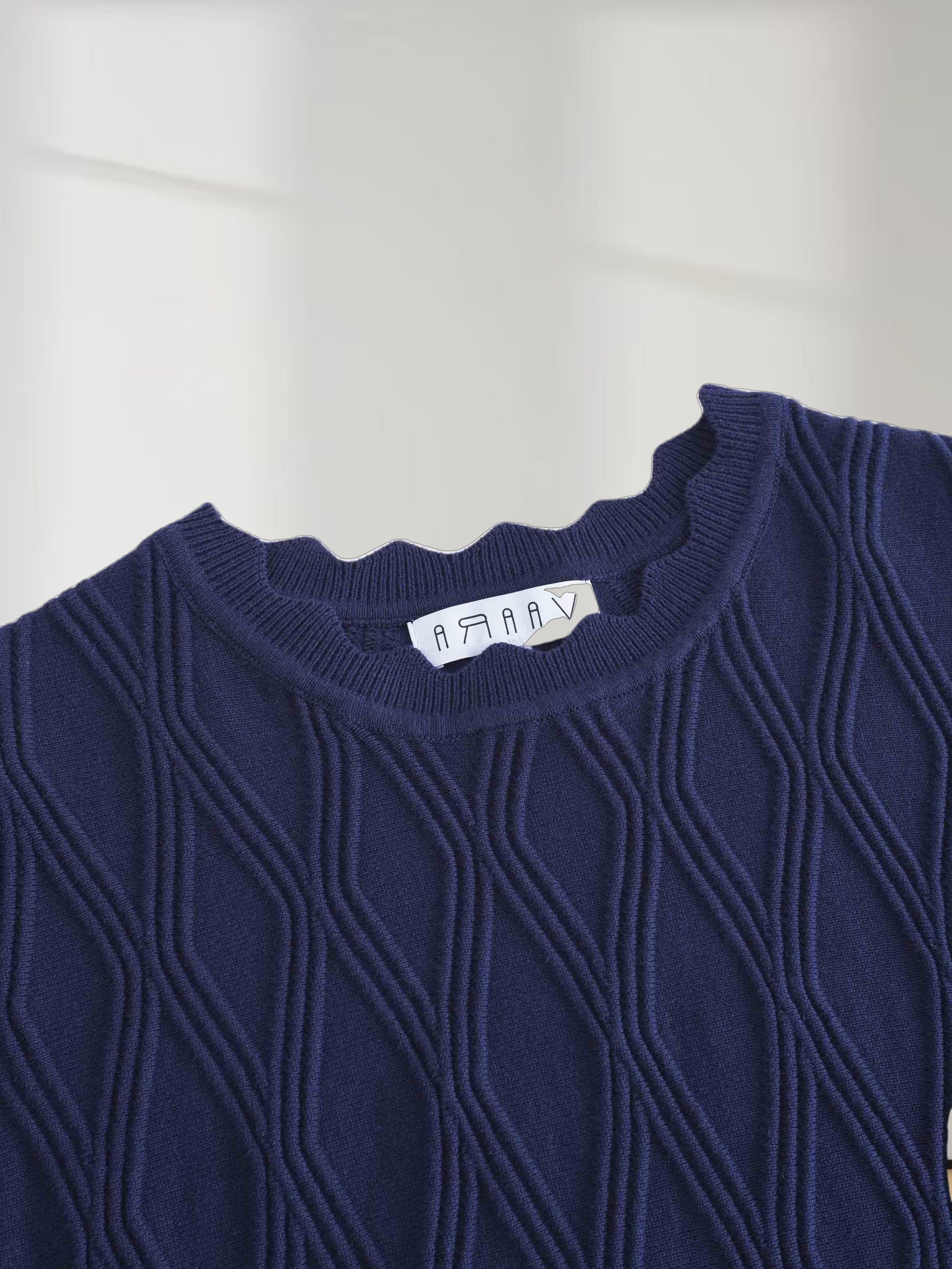 Scalloped Sleeveless Crew Neck Sweater-Blue