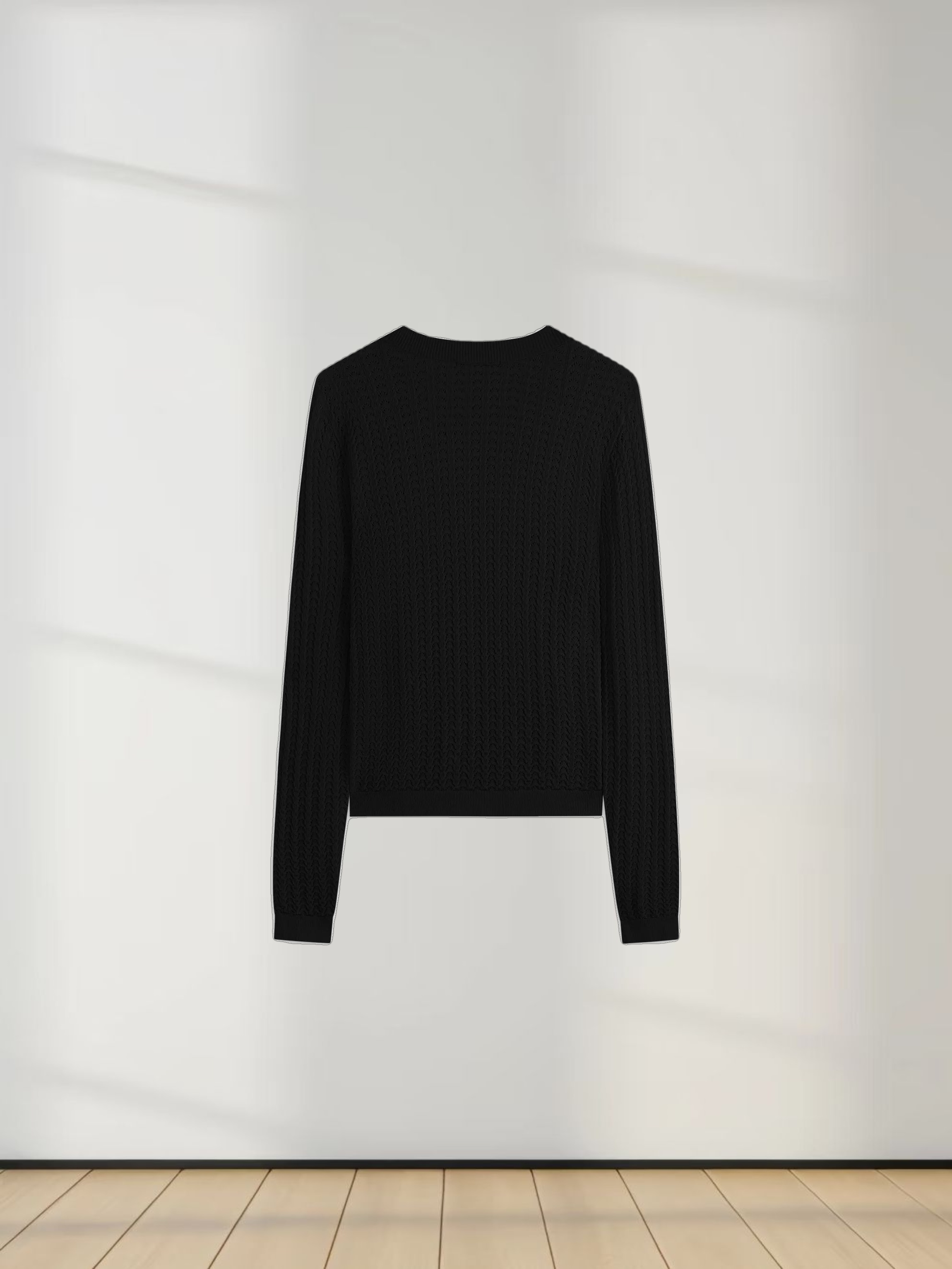 Pointelle Knit Sweater-Black