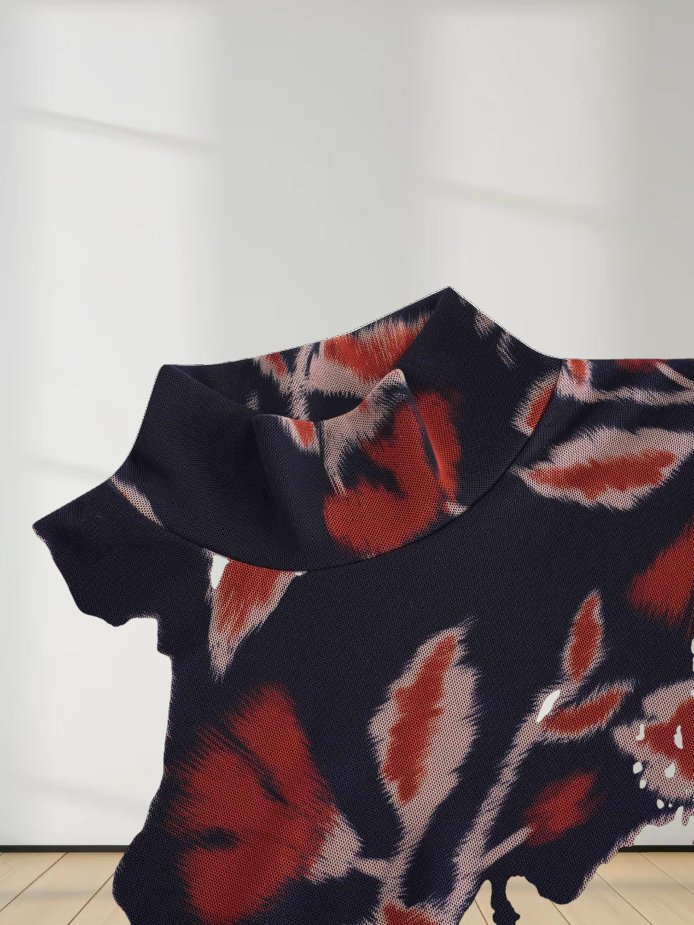 Printed Mesh Turtleneck-Marigold