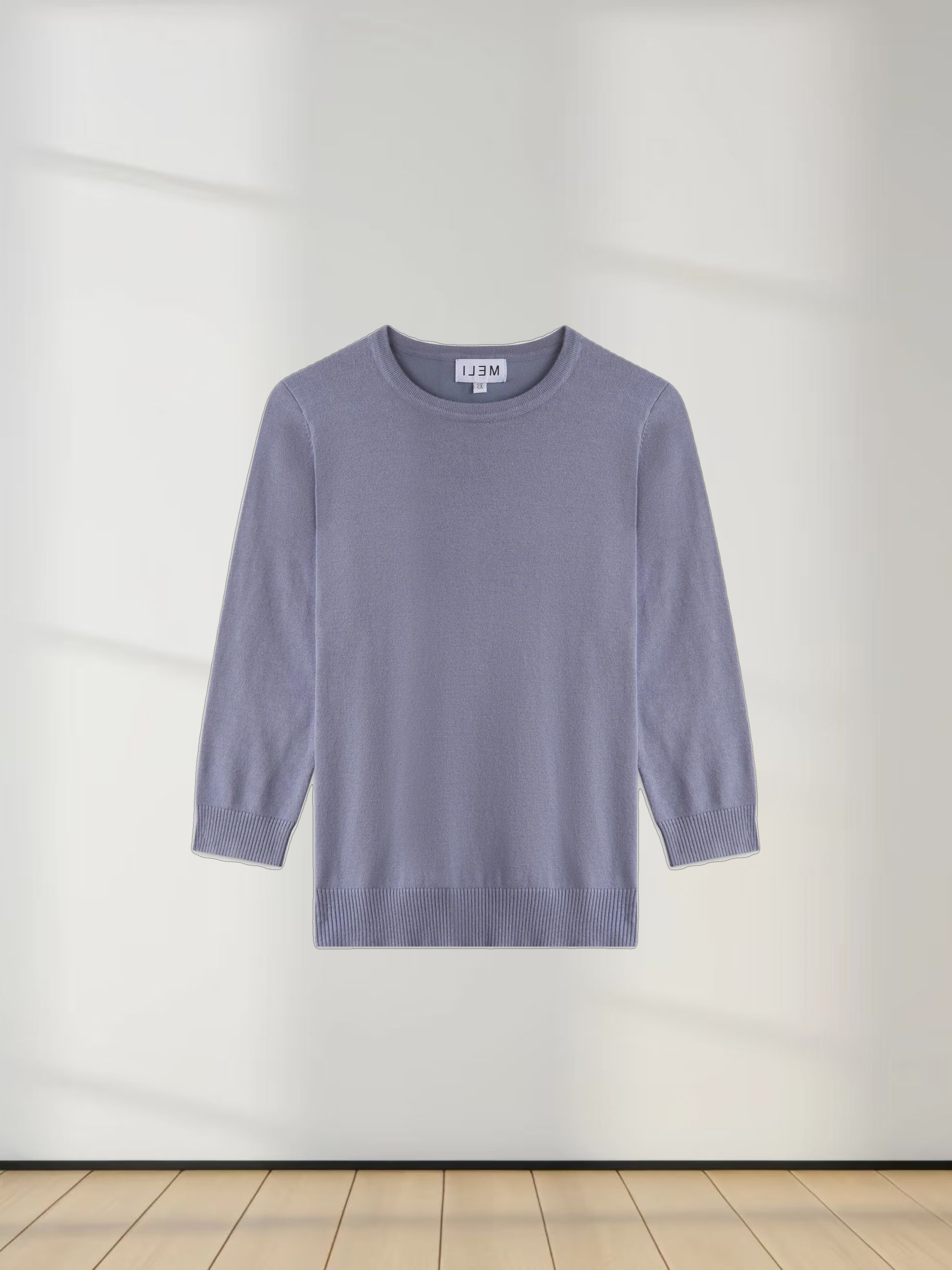 Basic Crew Sweater 3Q-Denim Blue