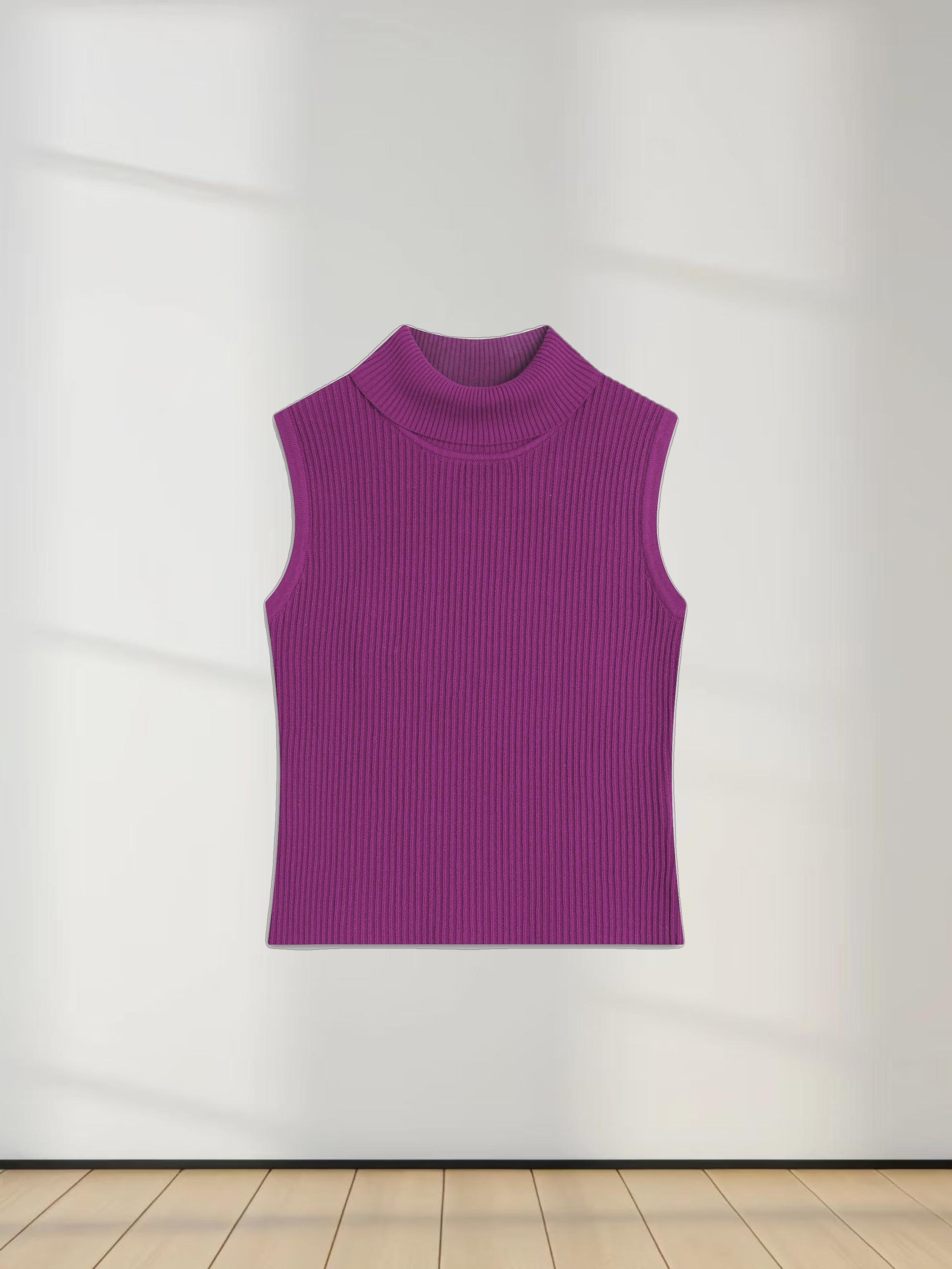 Sleeveless Ribbed Turtleneck-Fuchsia Pink