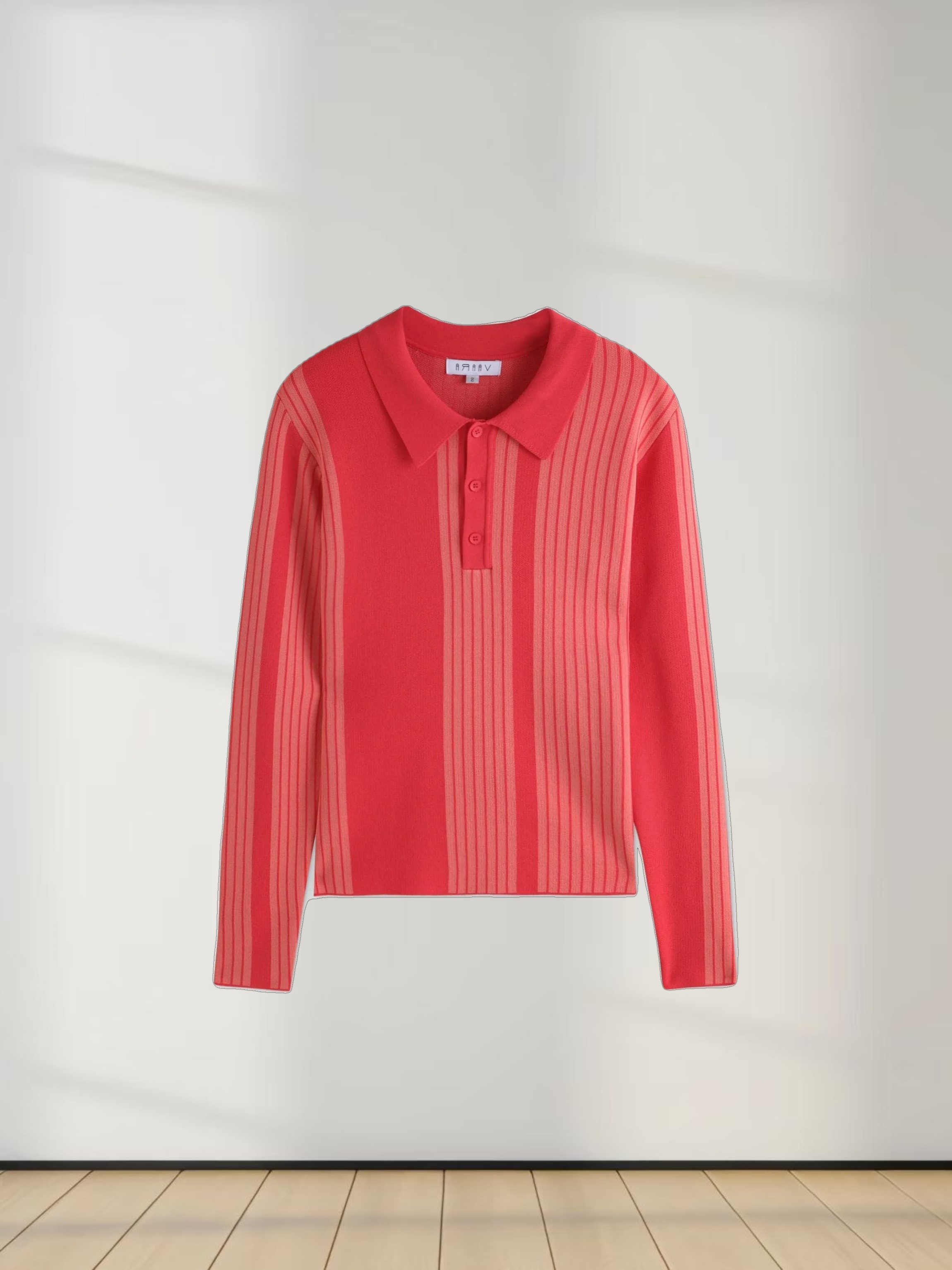 Mixed Stripe Polo Sweater-Coral