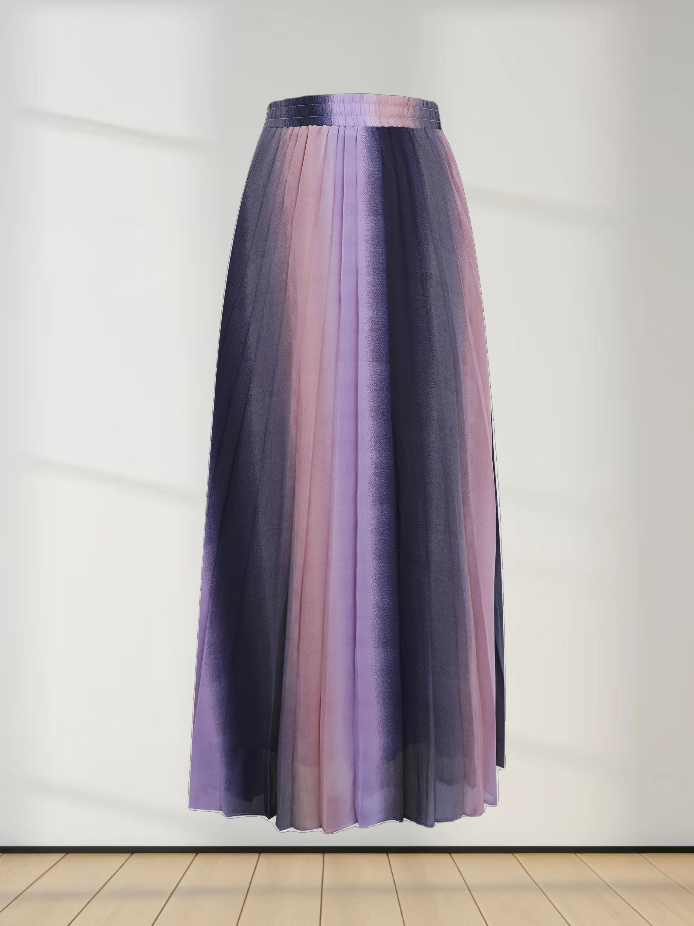 Covered Band Pleated Skirt-Pink Ombre