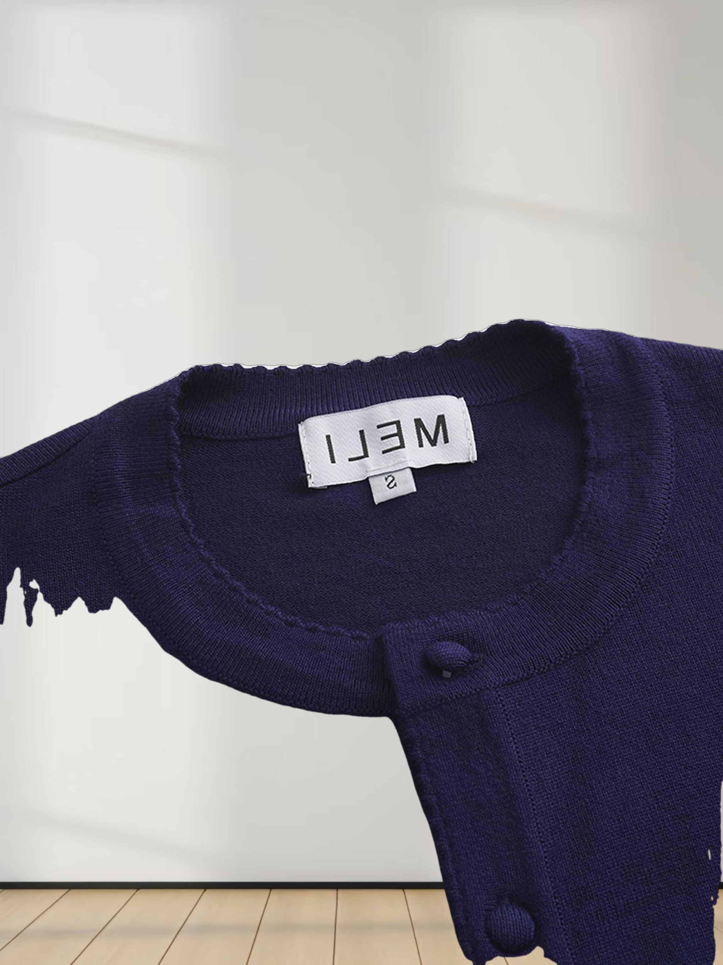 Trim Detail Crew Crop Cardigan-Navy