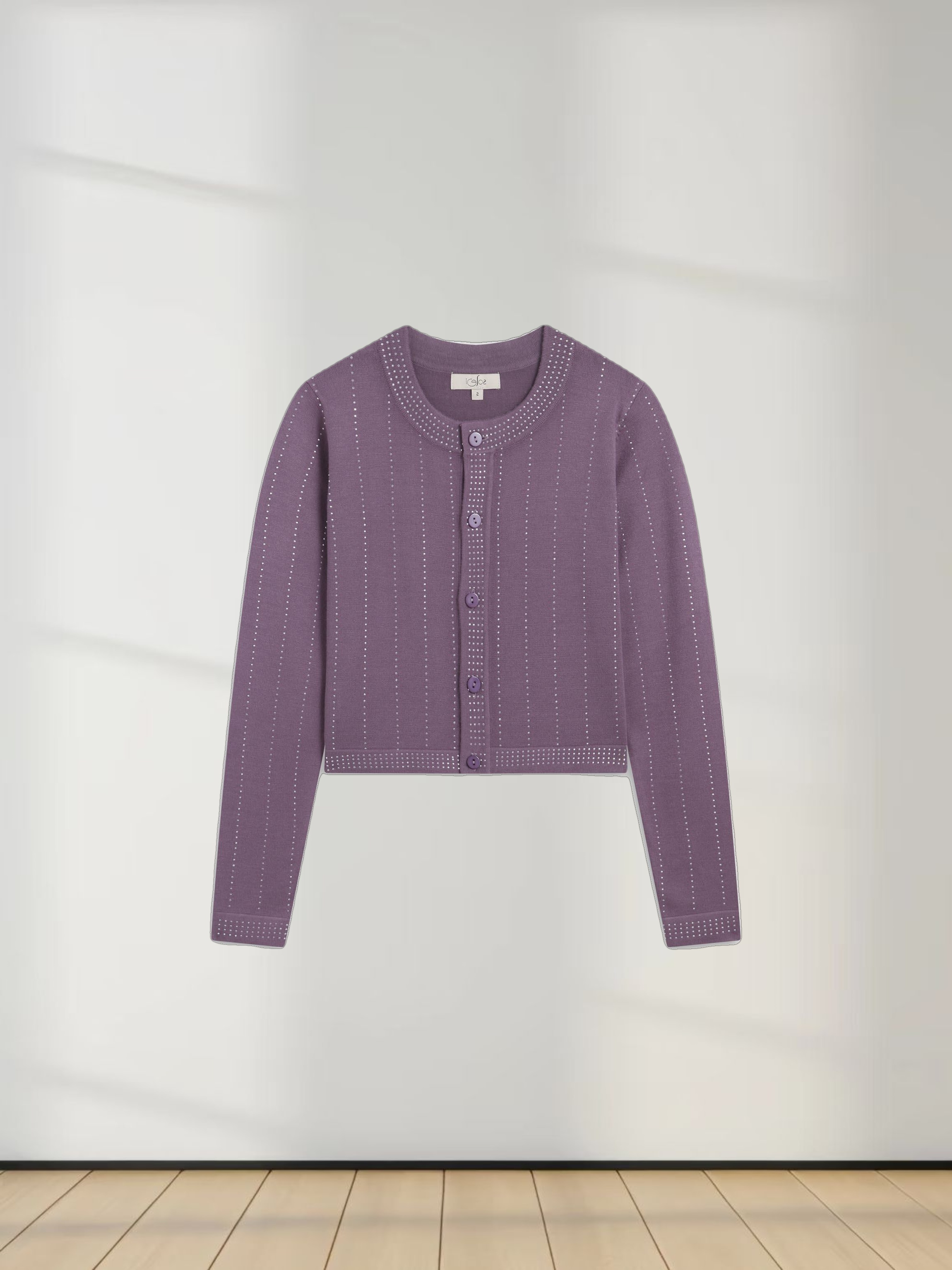 Crystal Pinstripe Crew Cardigan-Purple