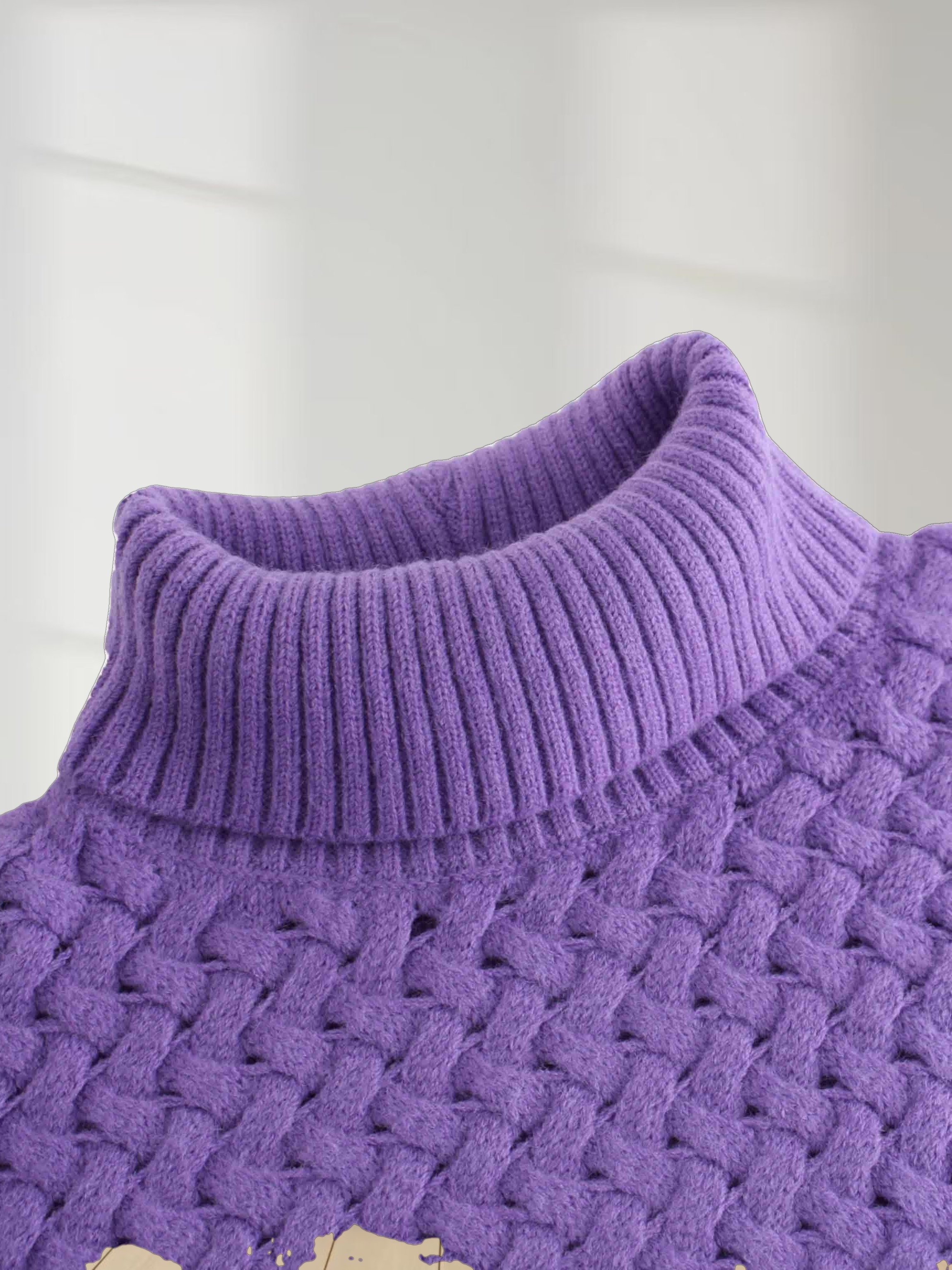 Basketweave Turtleneck Sweater-Purple