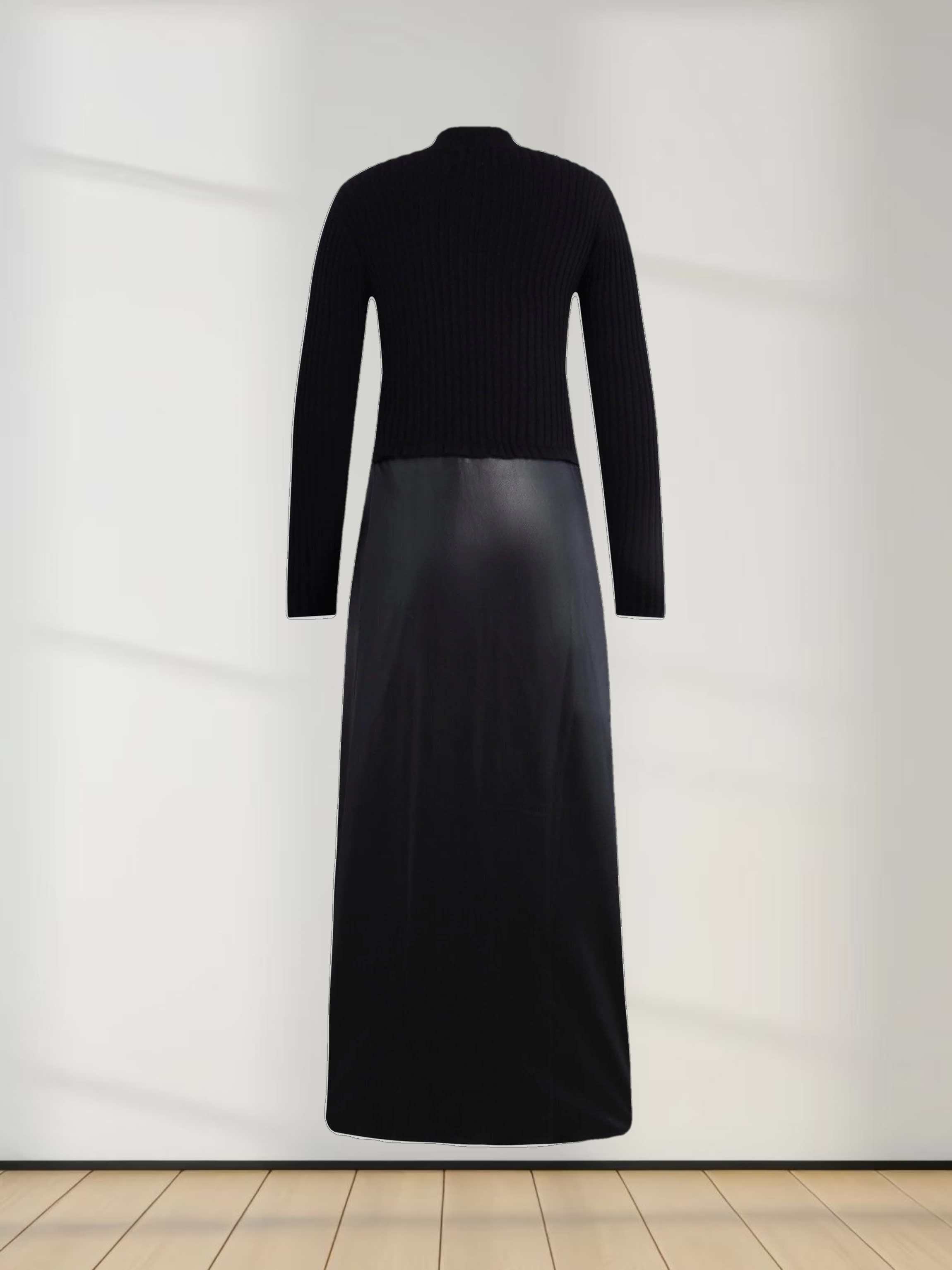 Leather Bottom Dress-Black