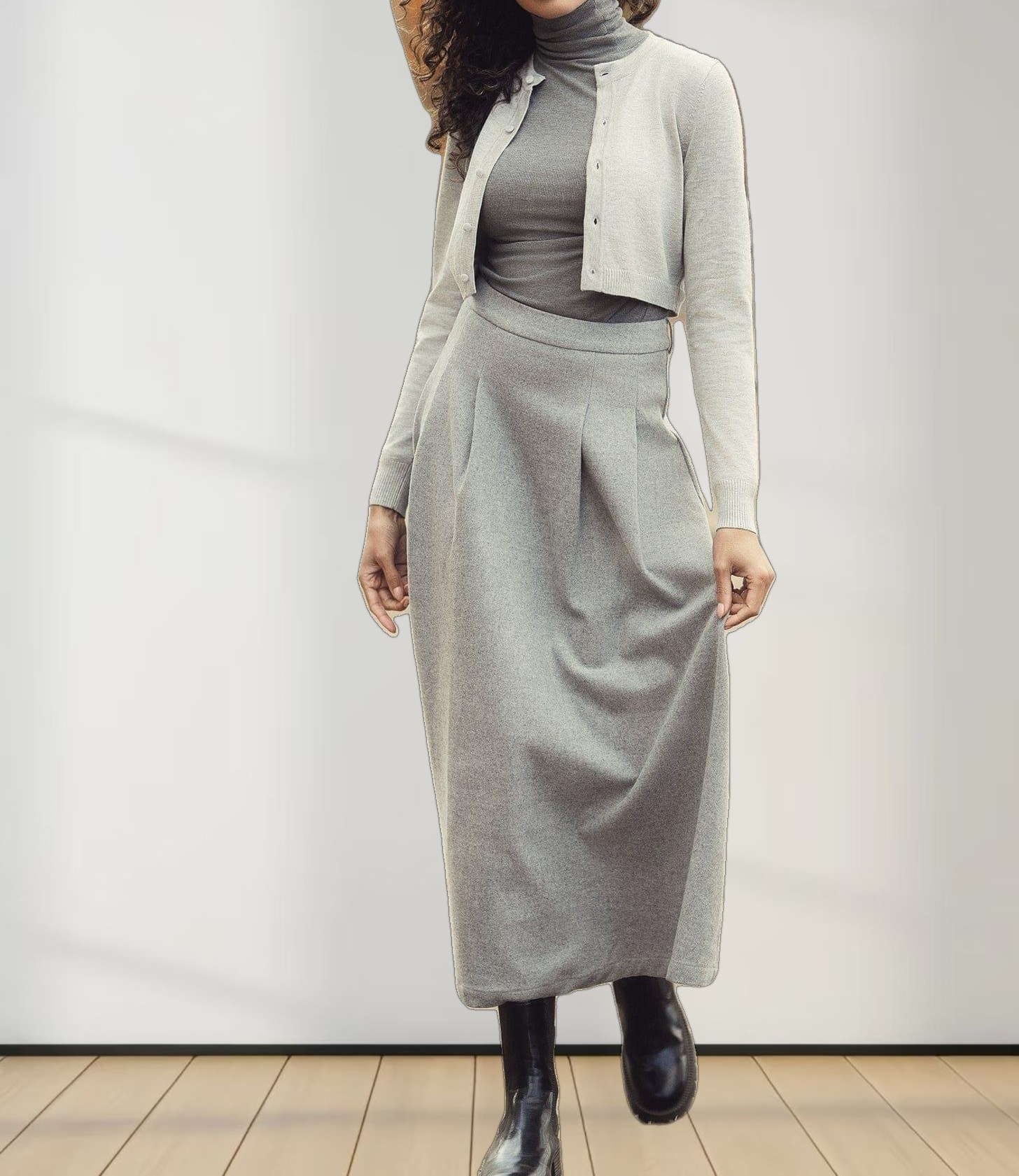 Solid Crew Crop Cardigan-Light Grey