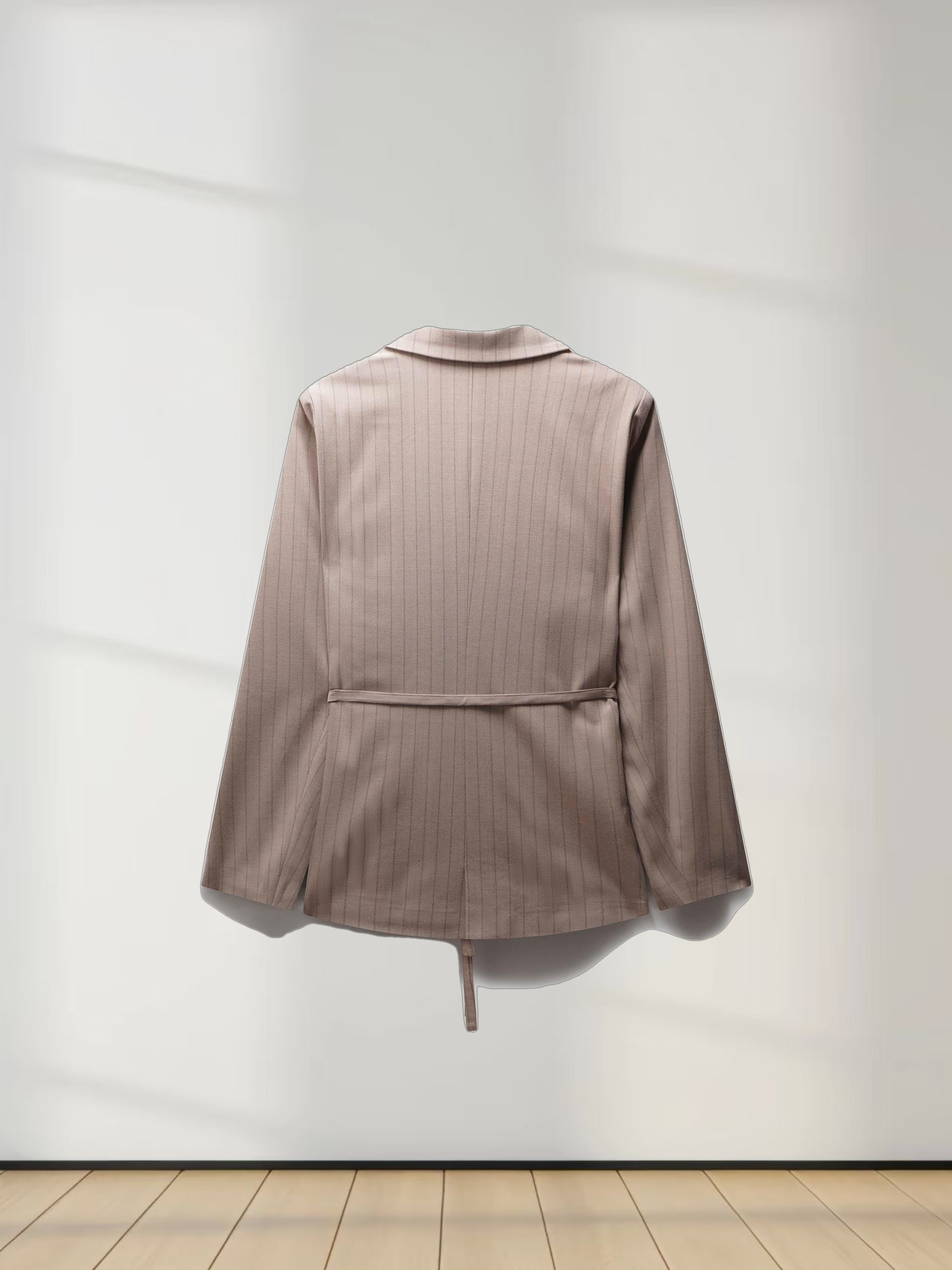 Double Breasted Pinstripe Jacket-Brown