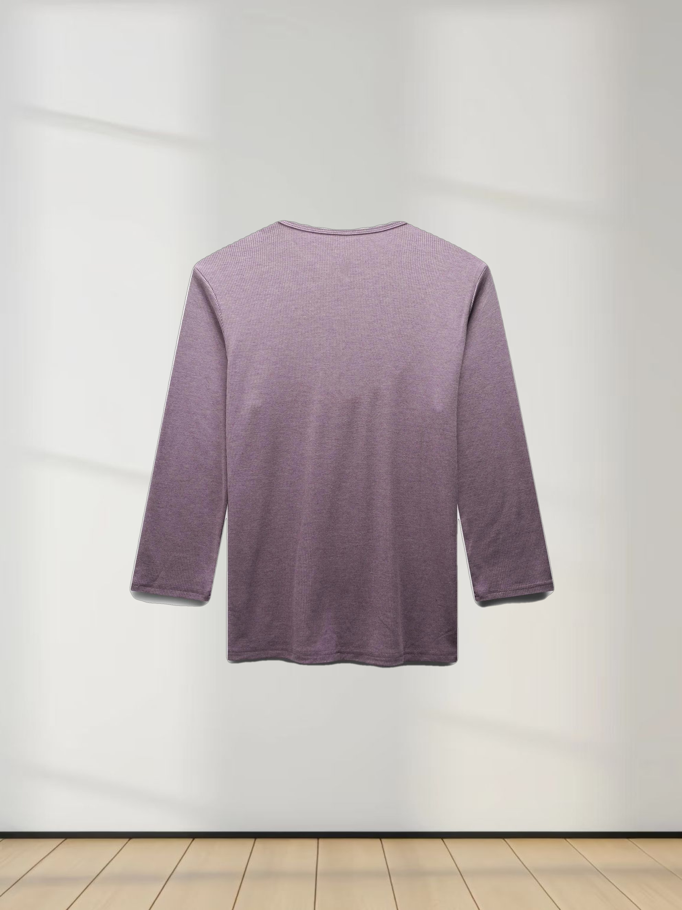 RIBBED HIGH V 3Q-LAVENDER HEATHER