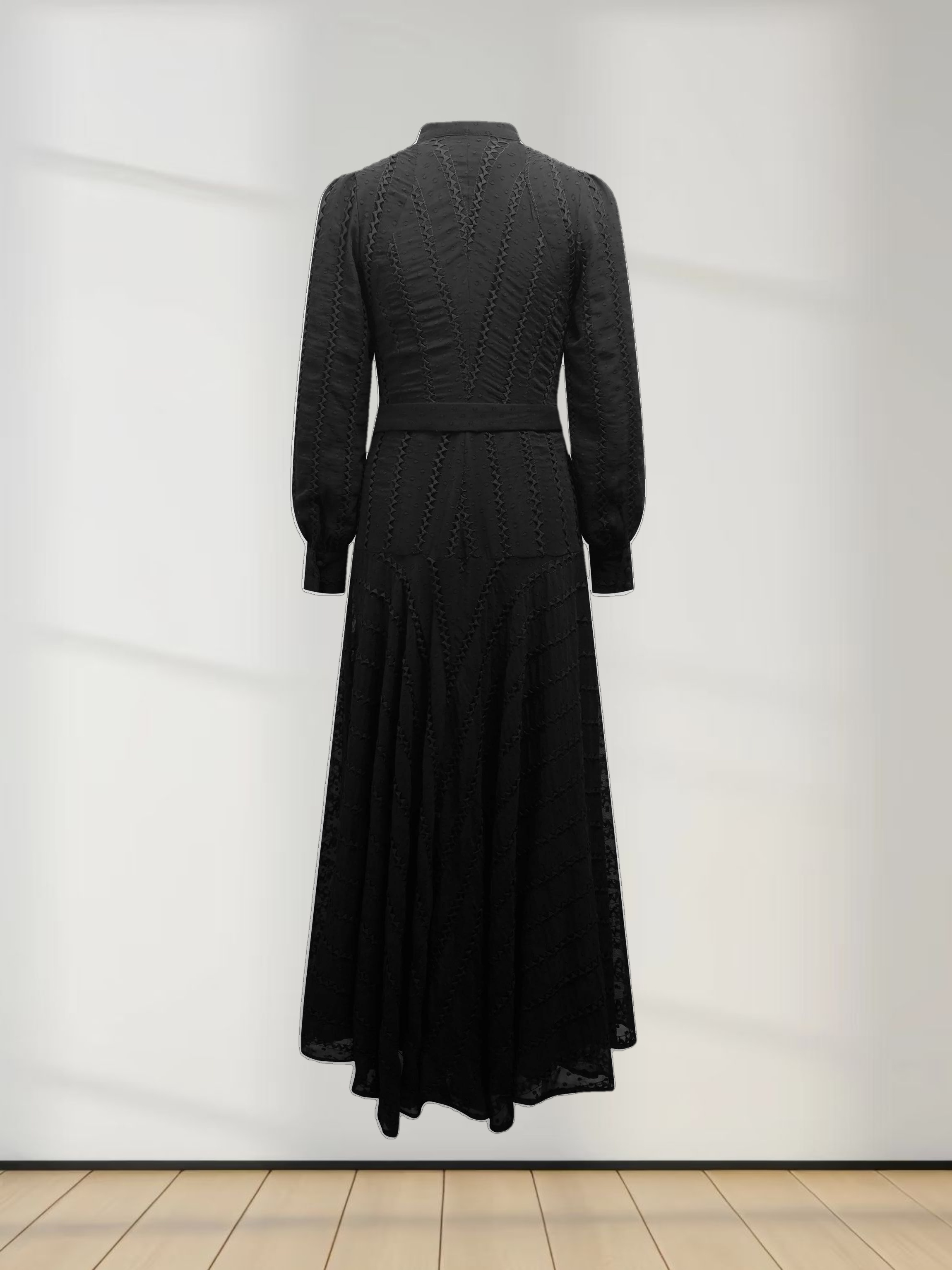 Chiffon Rikrak Lace Dress-Black