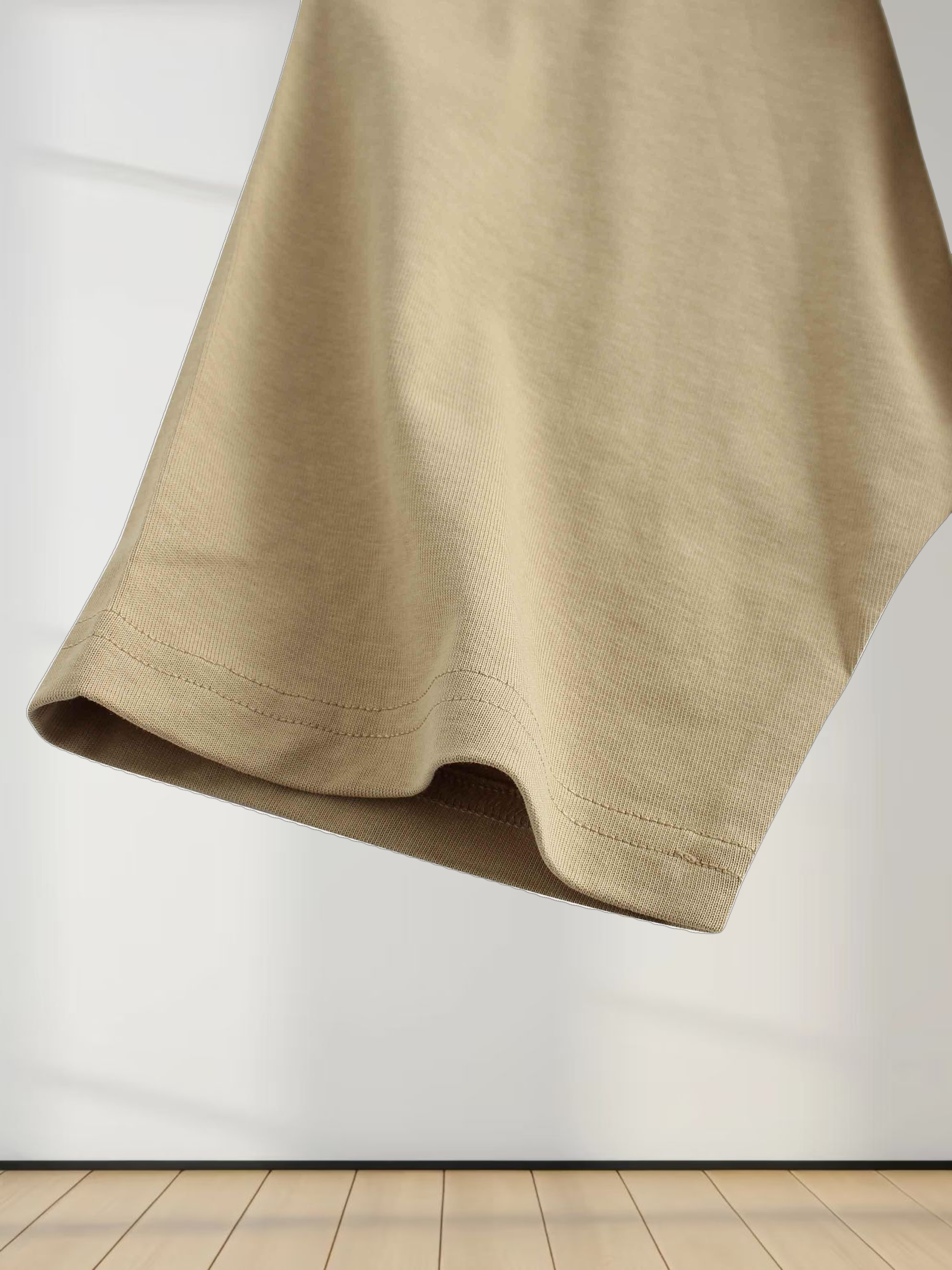 Oversized Boxy 3Q Sleeve Tee-Tan