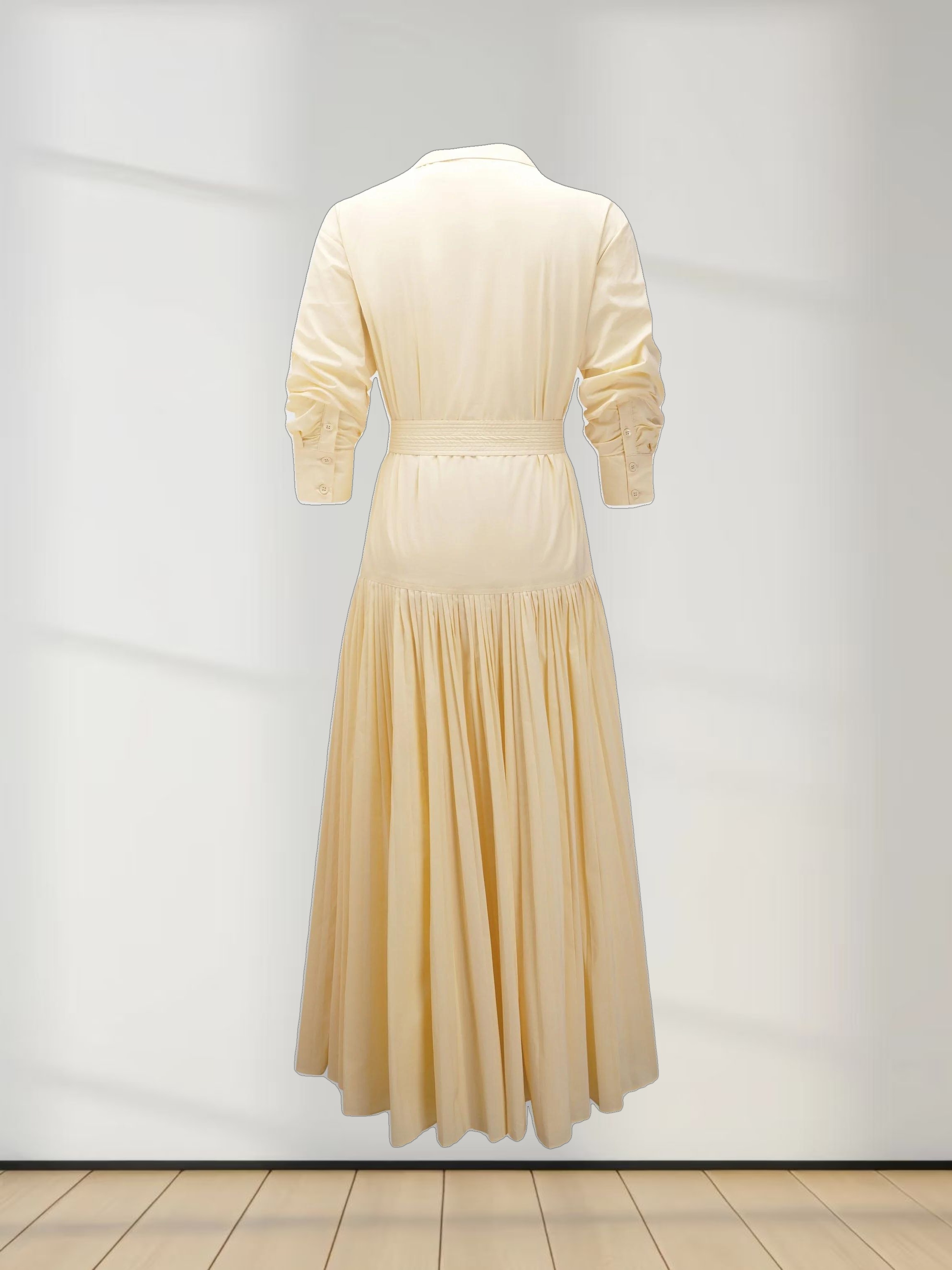 Drop Waist Pintuck Pleat Cotton Dress-Yellow
