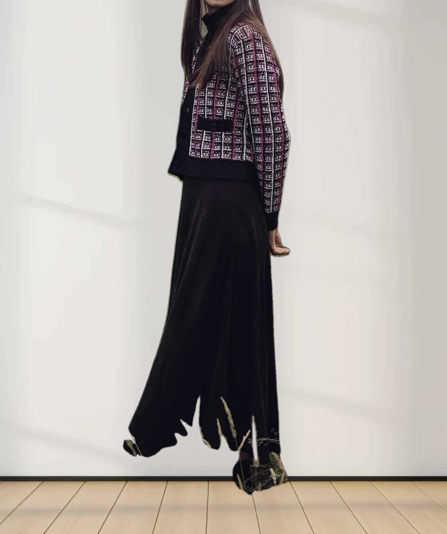 Boucle Knit Cardigan-Pink