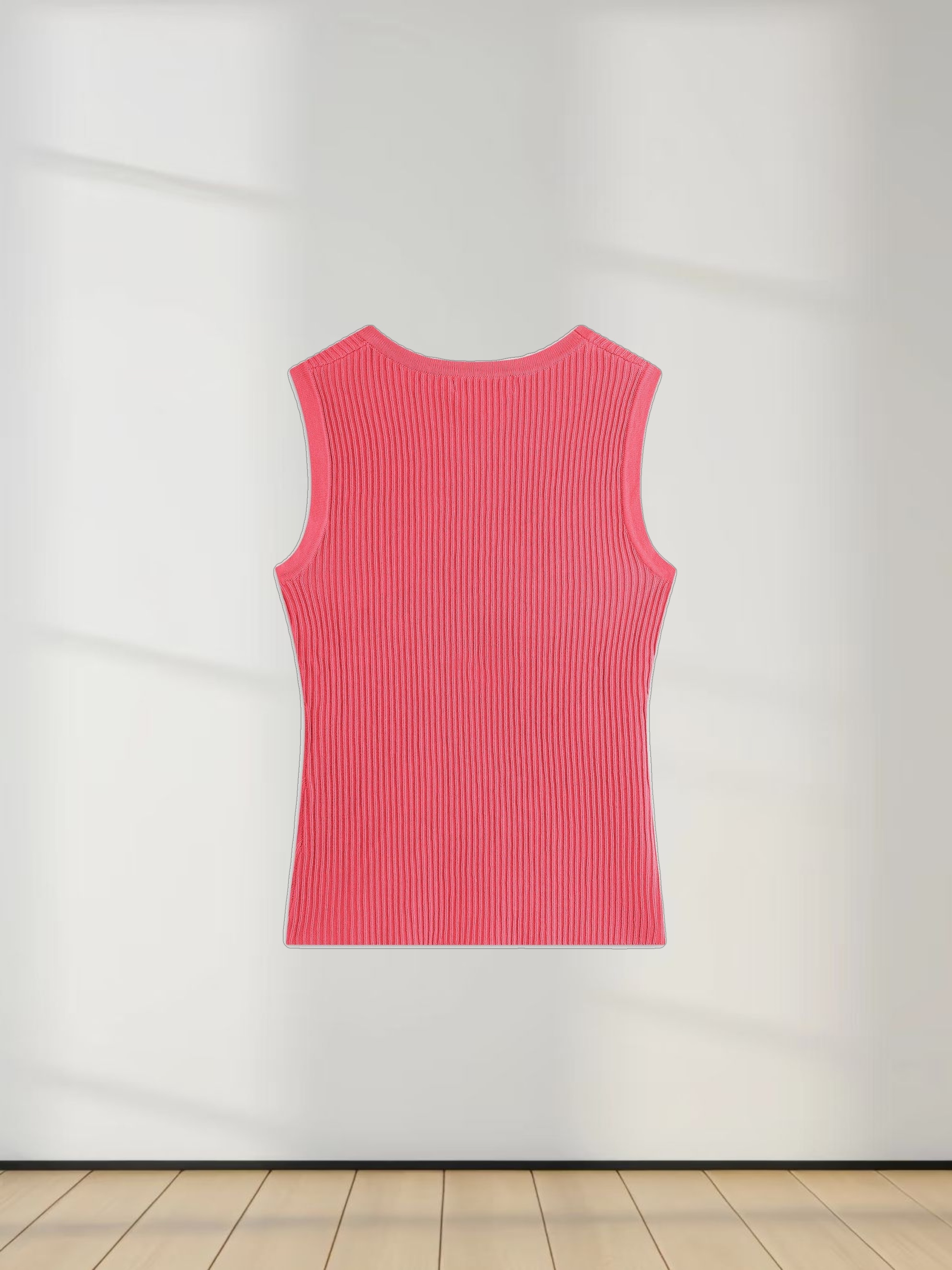 Sleeveless Ribbed Crew-Coral