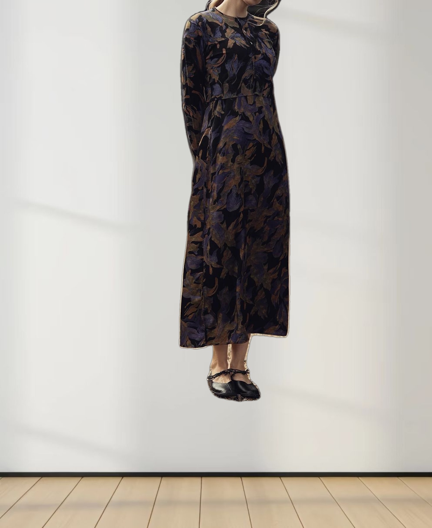 A-Line V Neck Slip Dress-Purple Floral