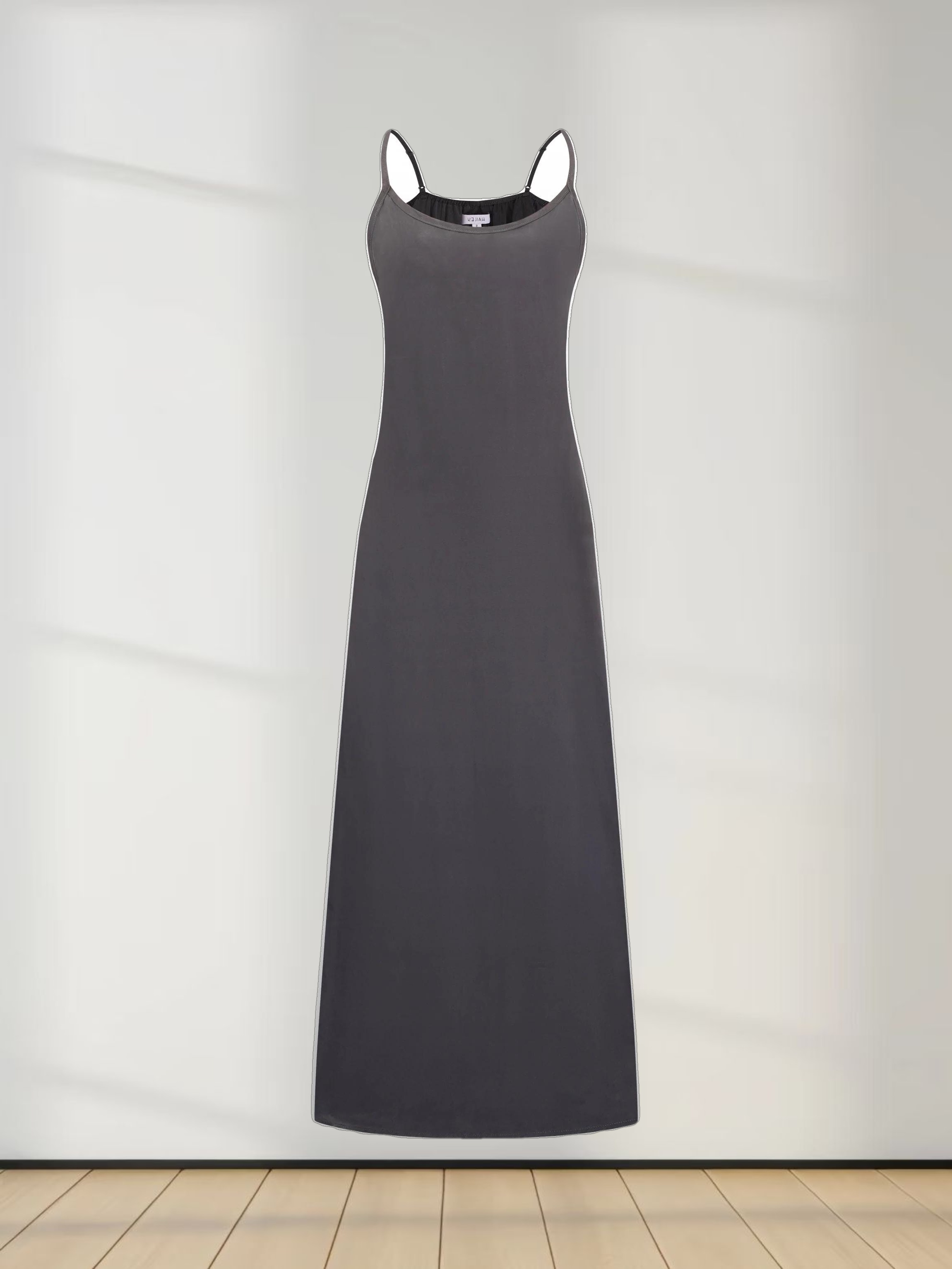 Cupro Crew Neck Slip Dress-Grey