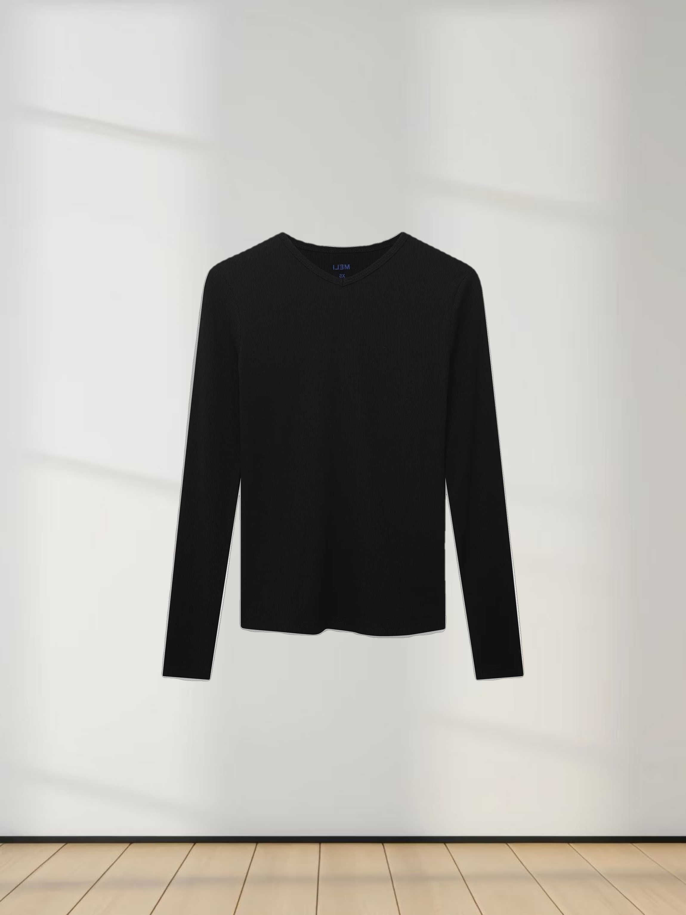 Soft Ribbed High V Tee-Black