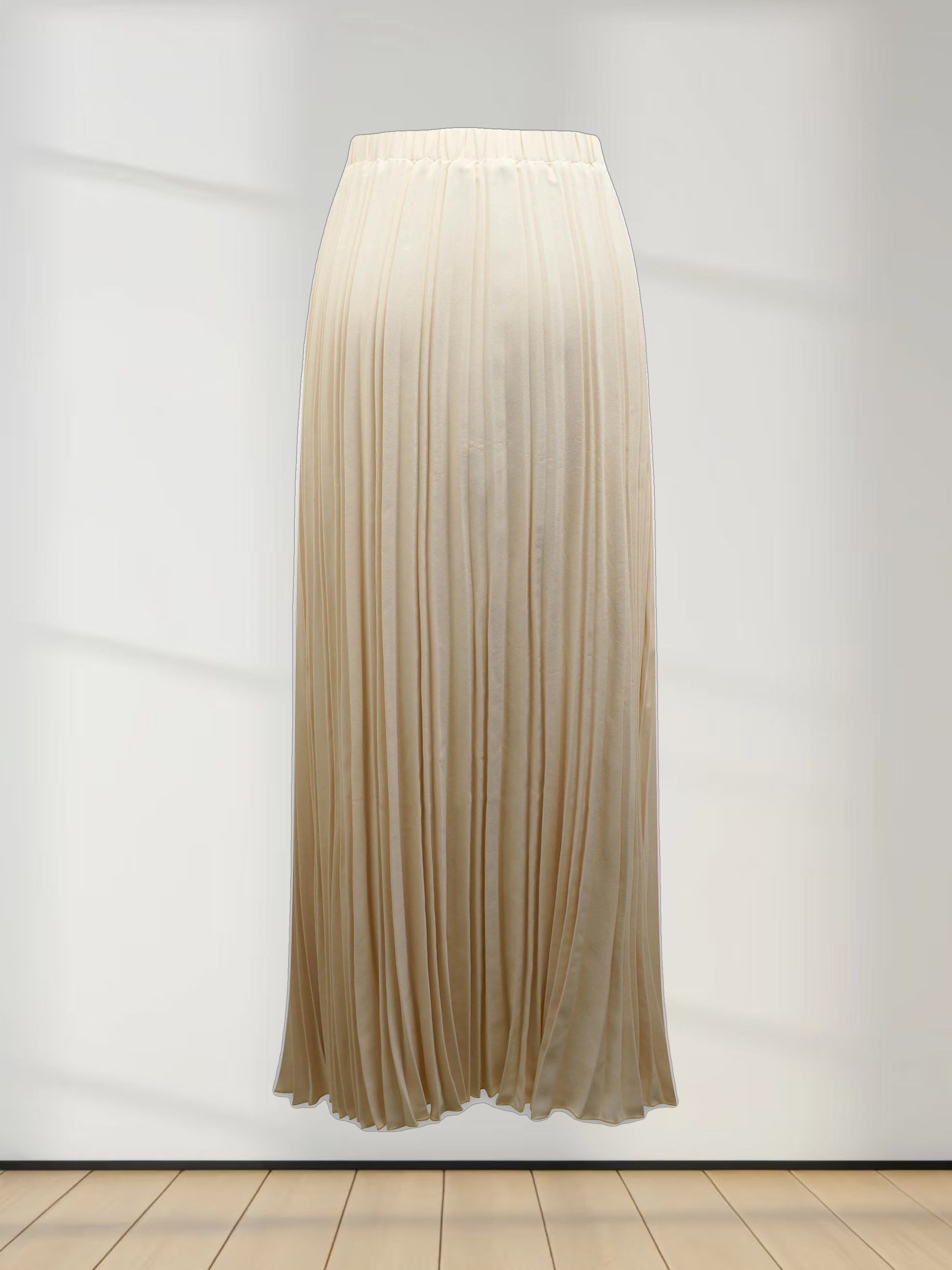 Crepe Pleated Maxi Skirt-Bone