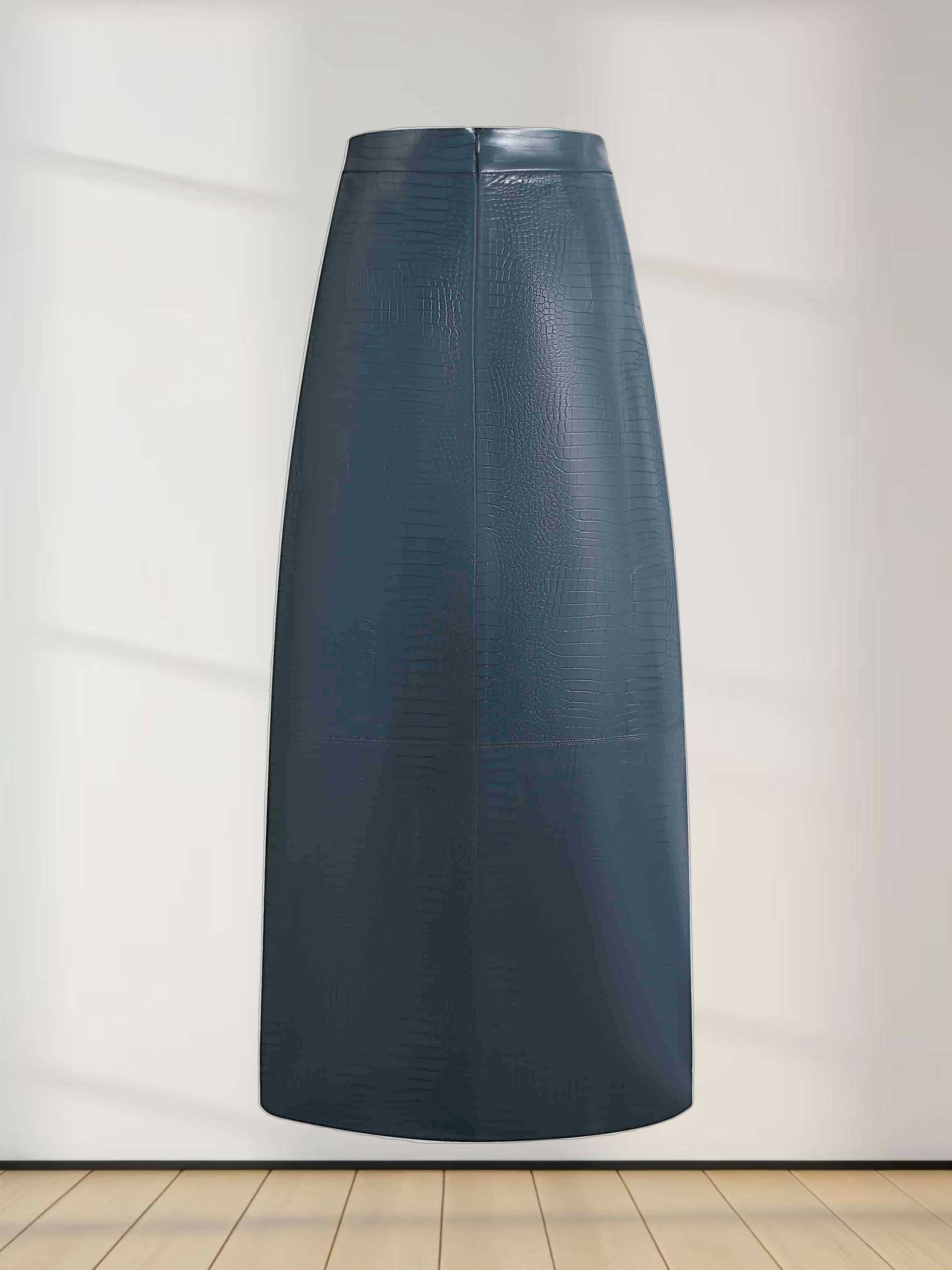 Croc Leather Skirt-Teal