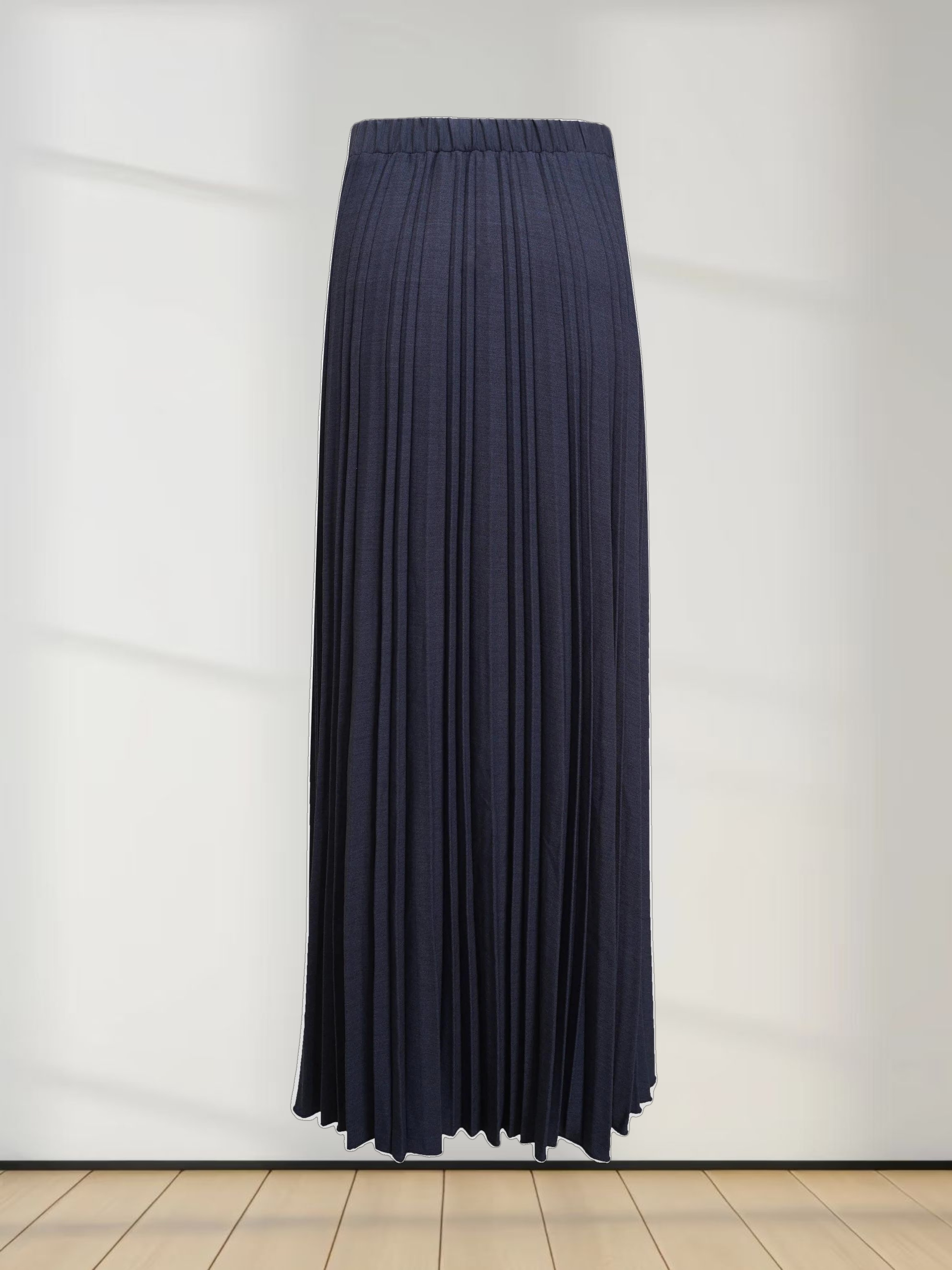 Mix Pleat Skirt-Dark Blue Denim