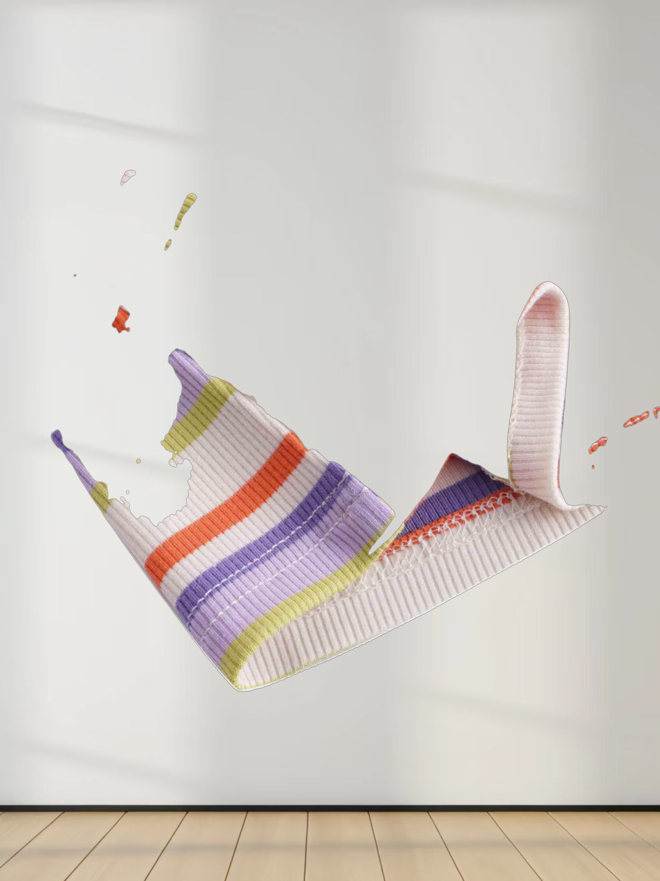 Ribbed Striped Crew 3/4 Sleeve-Orange/Purple