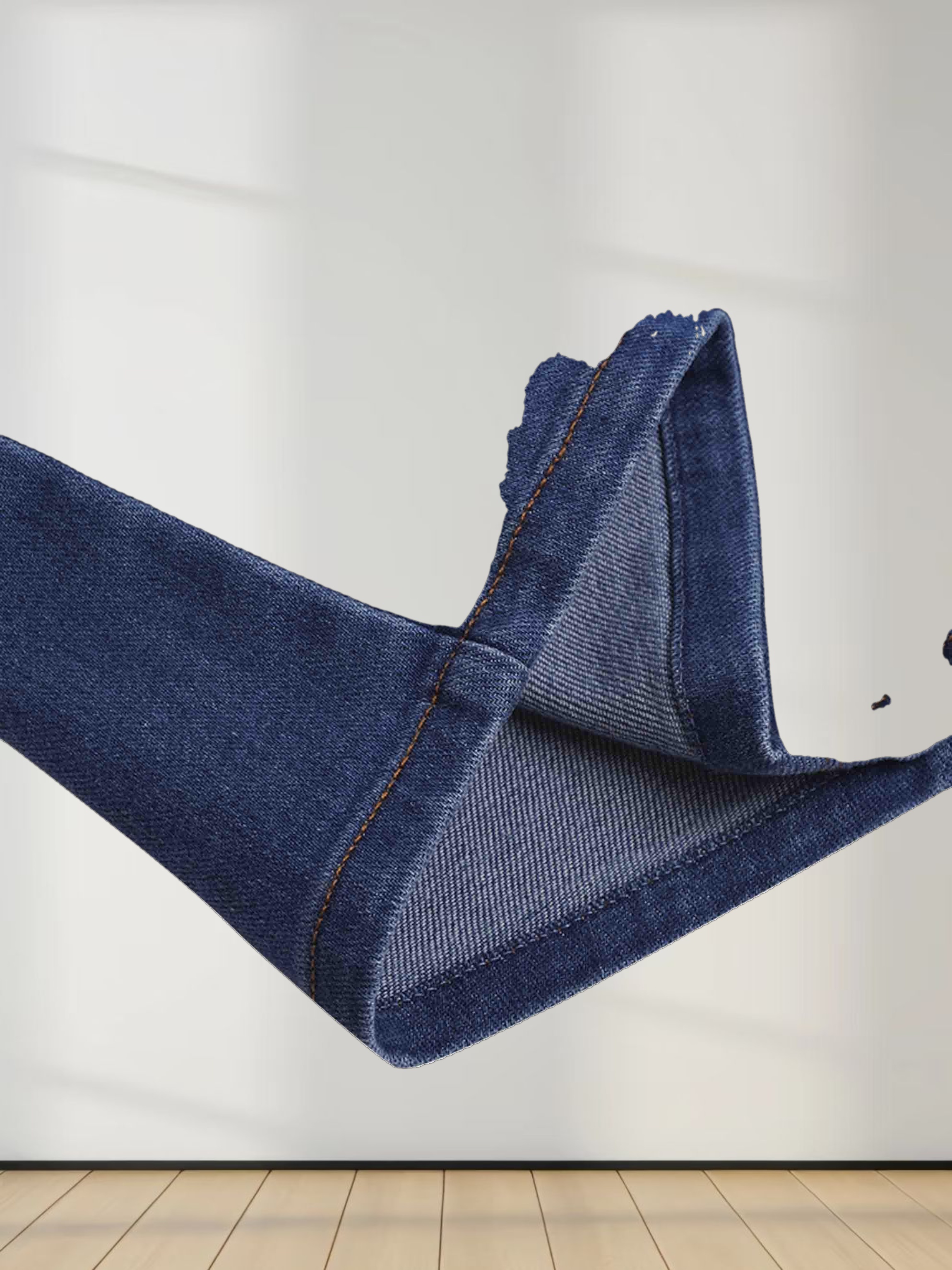 High Waisted V Neck Denim Jumper-Blue