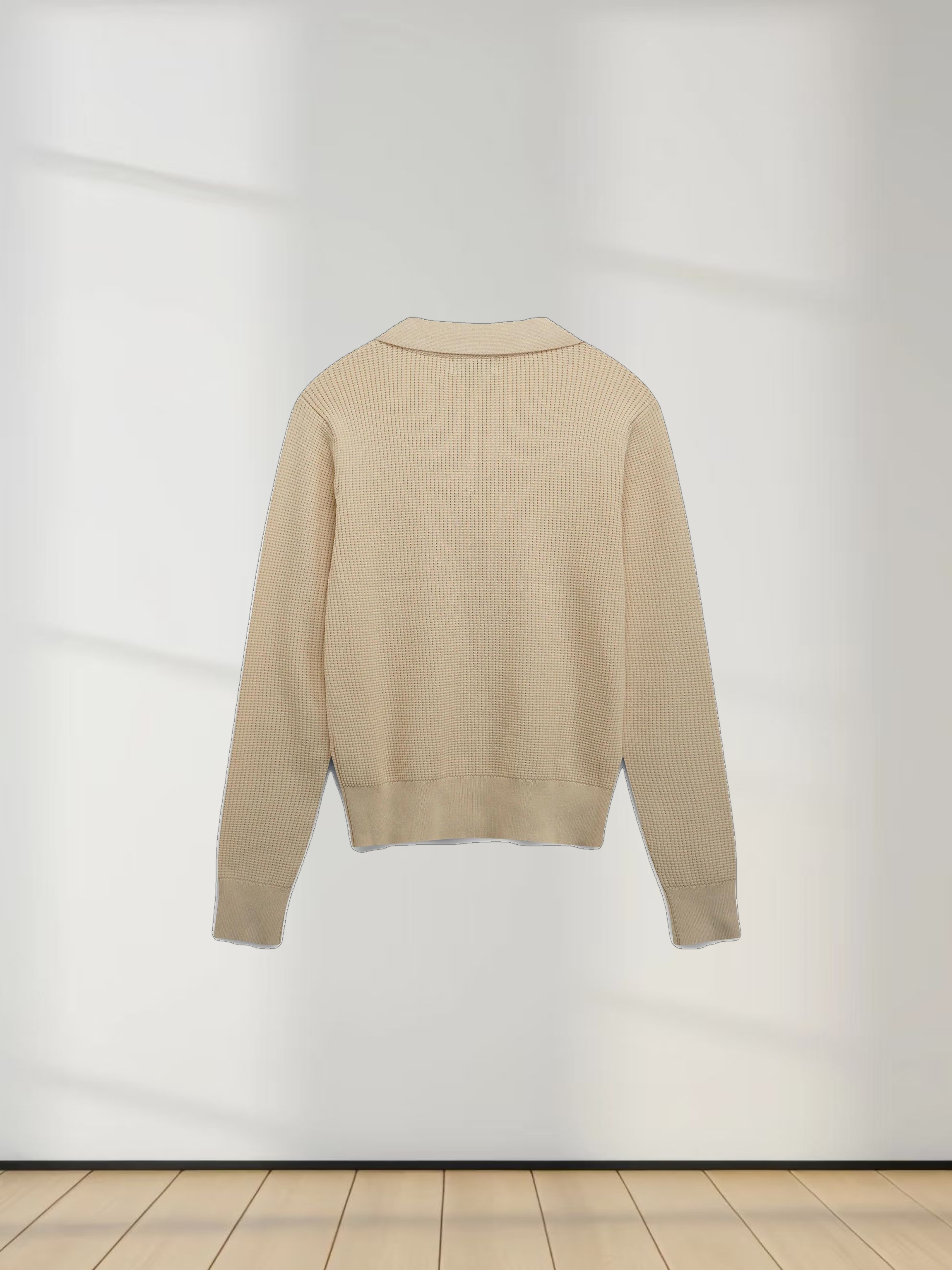 Waffle Collared Sweater-Bone