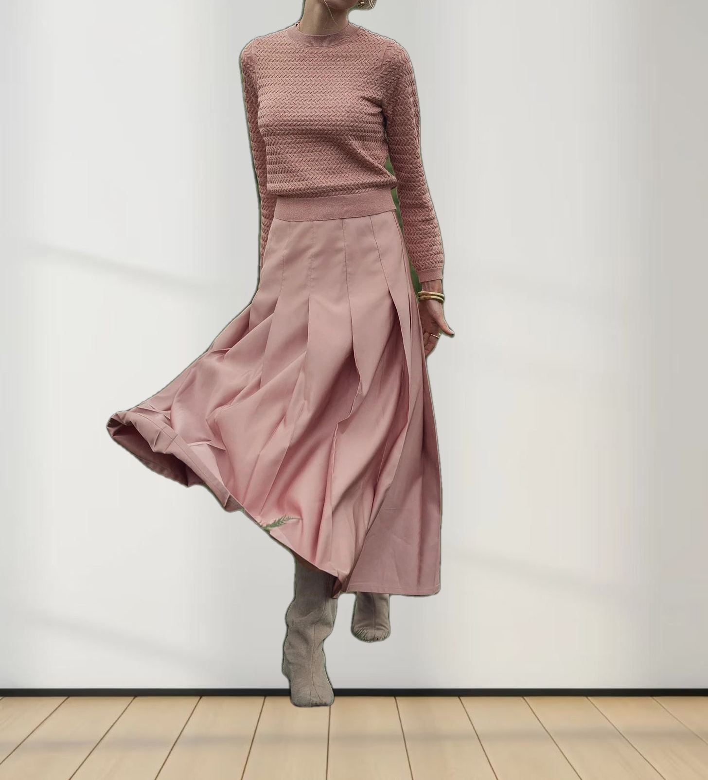 Textured Lurex Crew Sweater-Blush