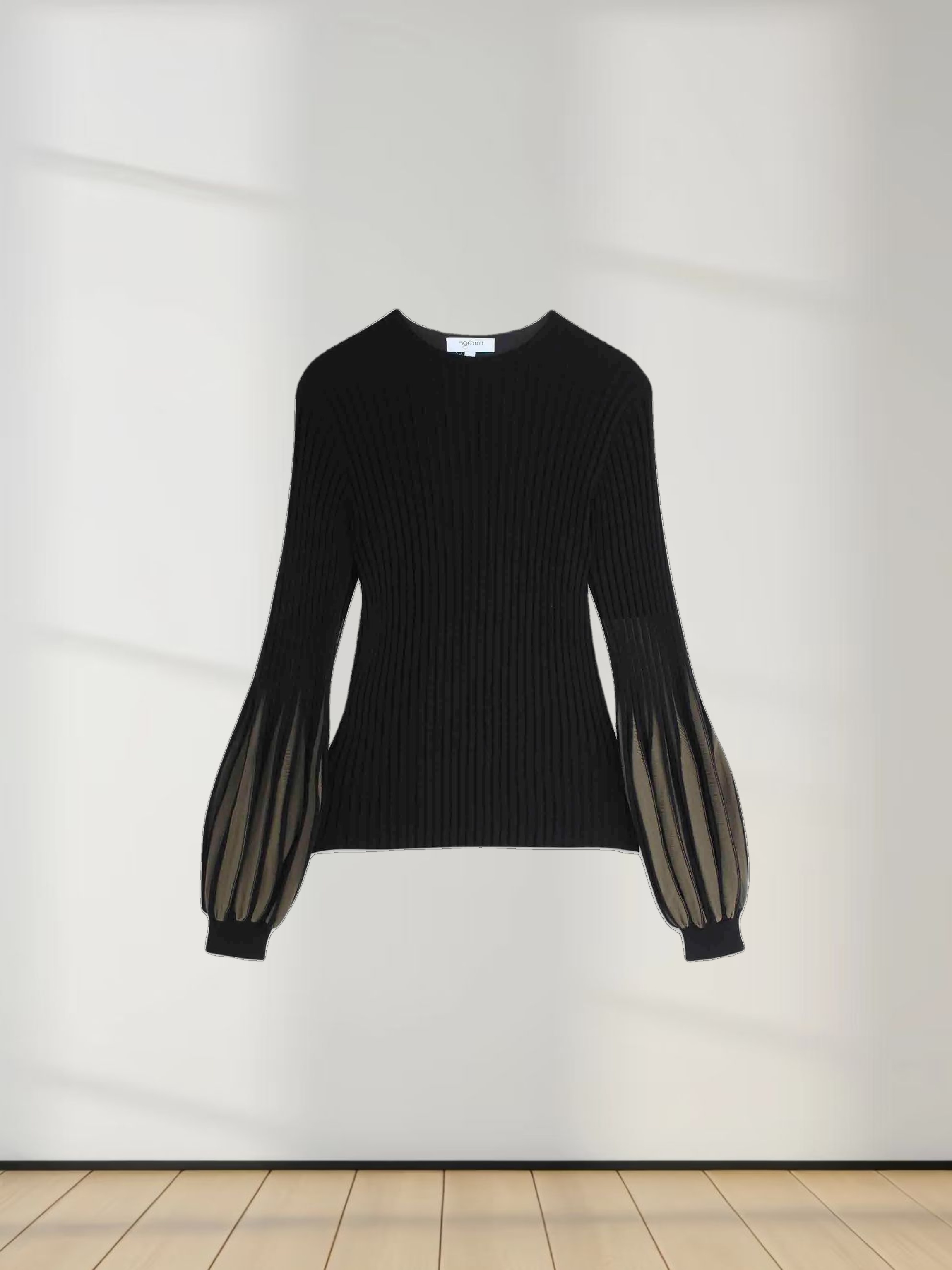 Balloon Sleeve Sweater-Black/Olive