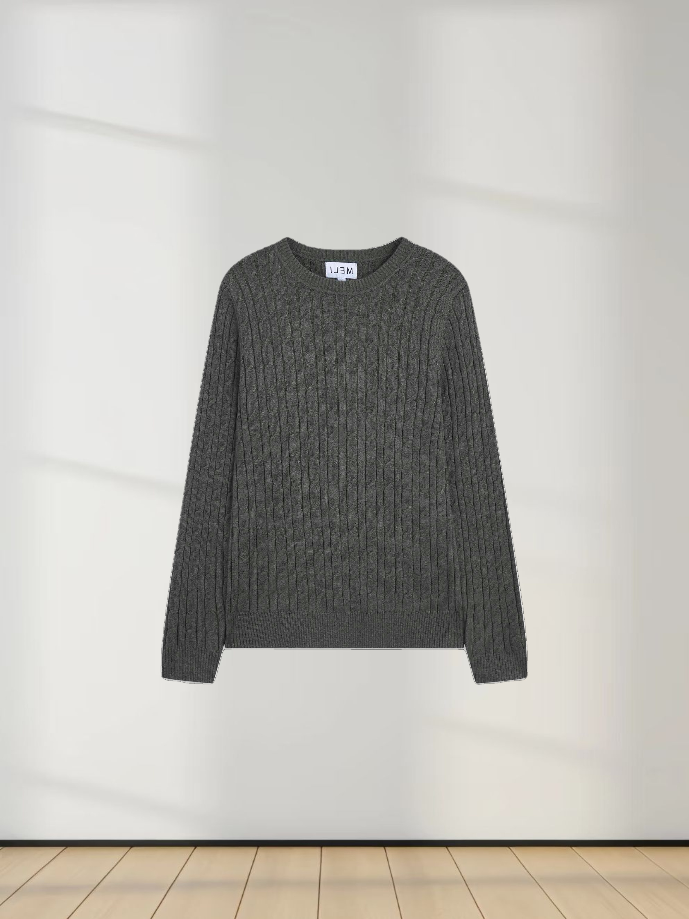 Knit Cable Sweater-Heathered Olive/Blue