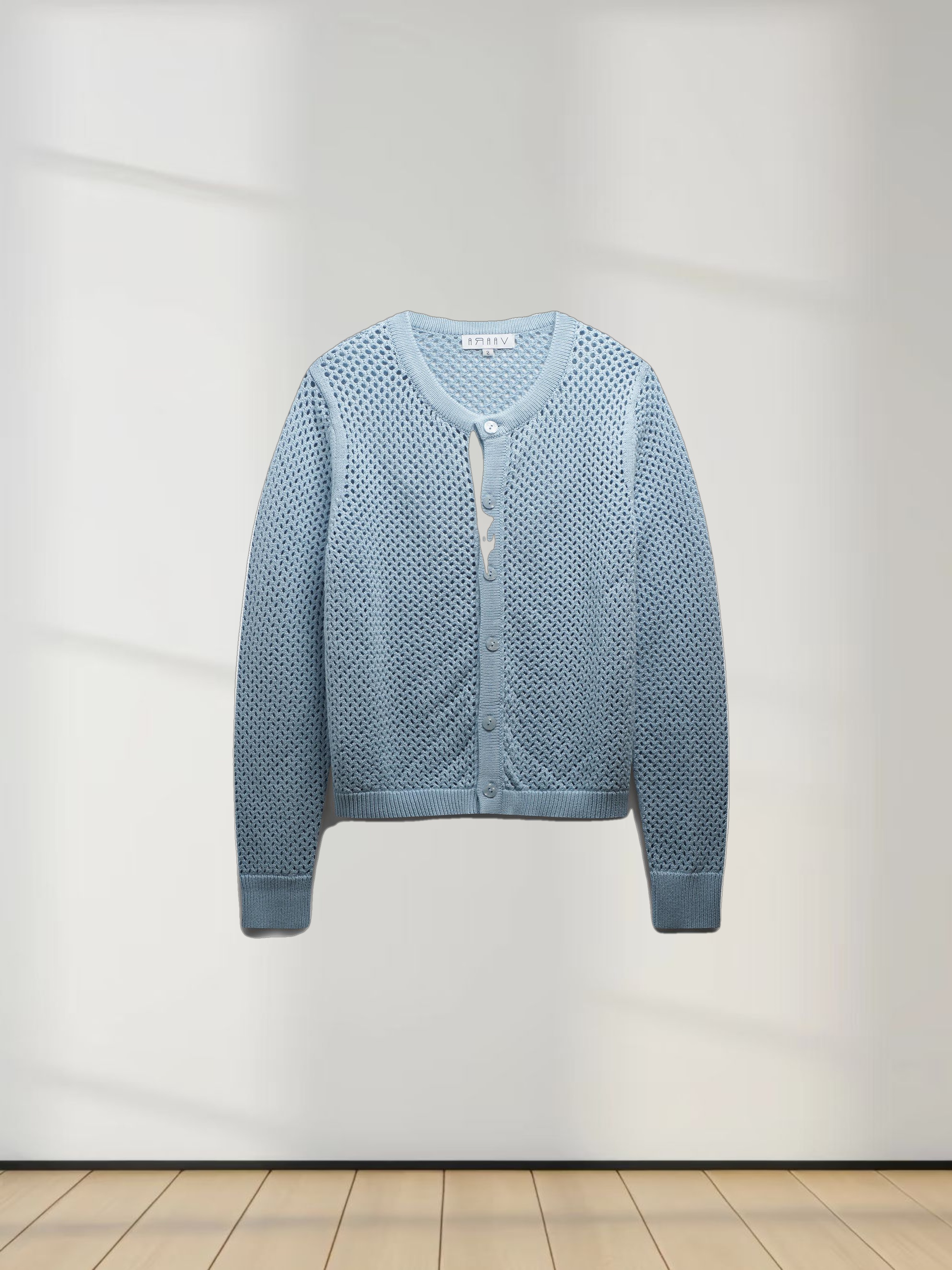 Crochet Knit Button Down Cardigan-Light Blue