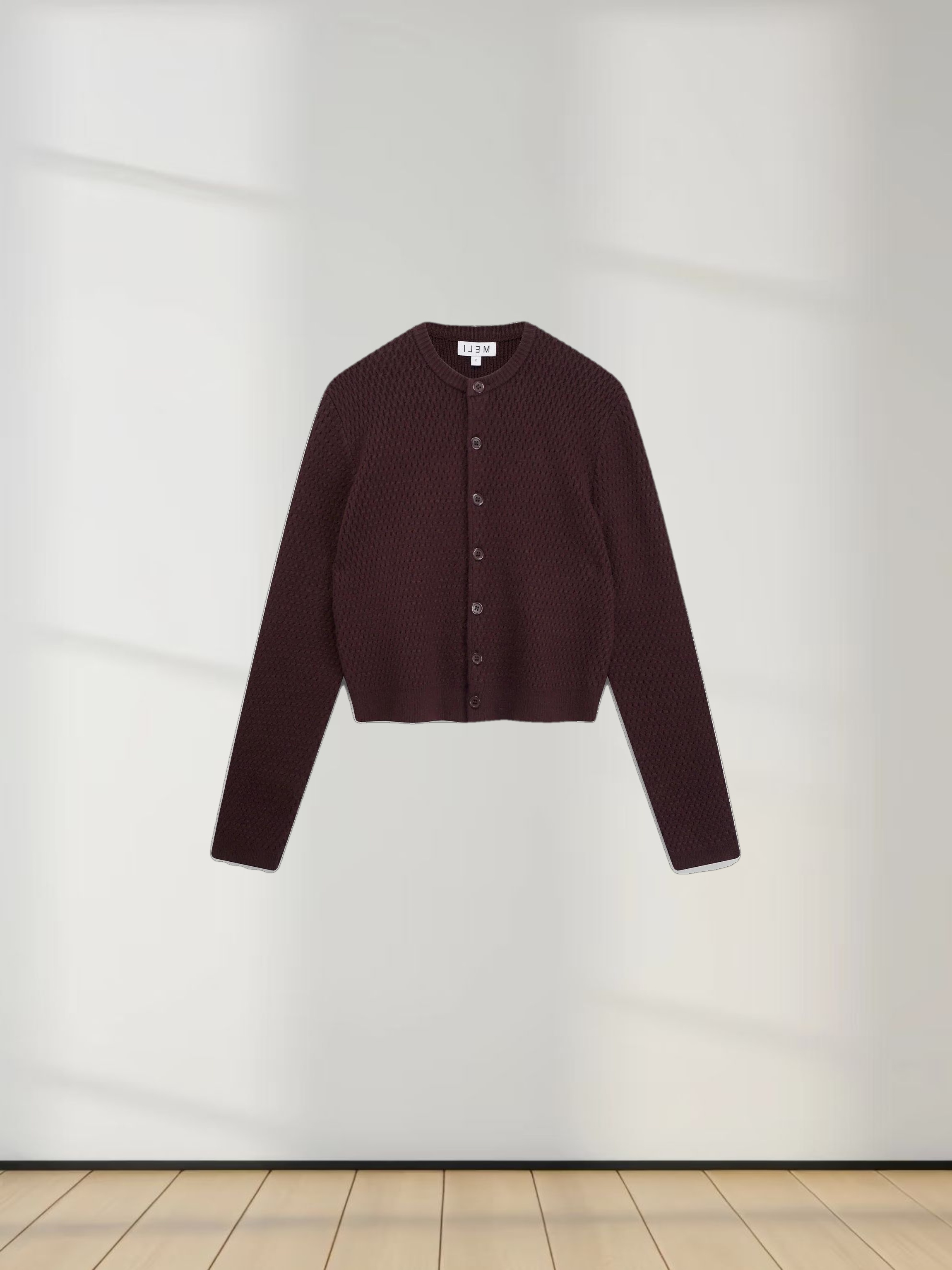 Textured Crew Cardigan-Chocolate Brown