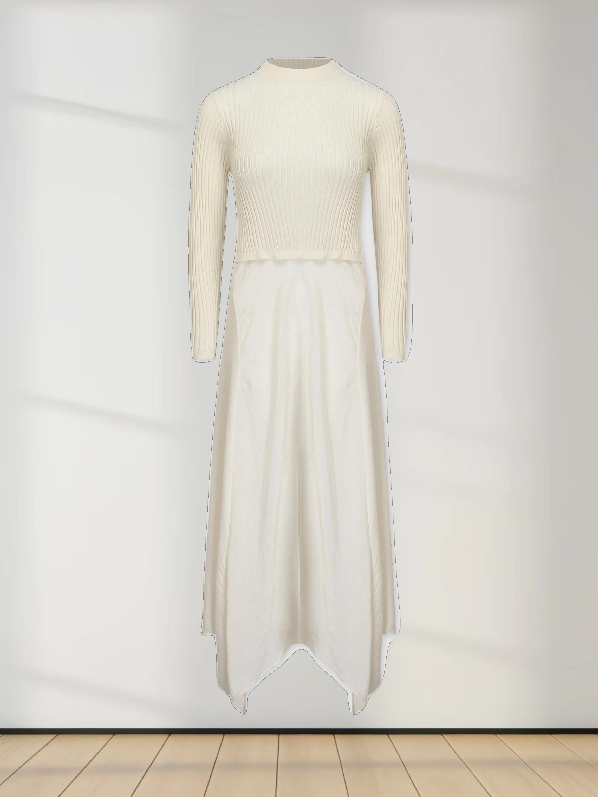 Crew Knit Satin Dress-Ivory
