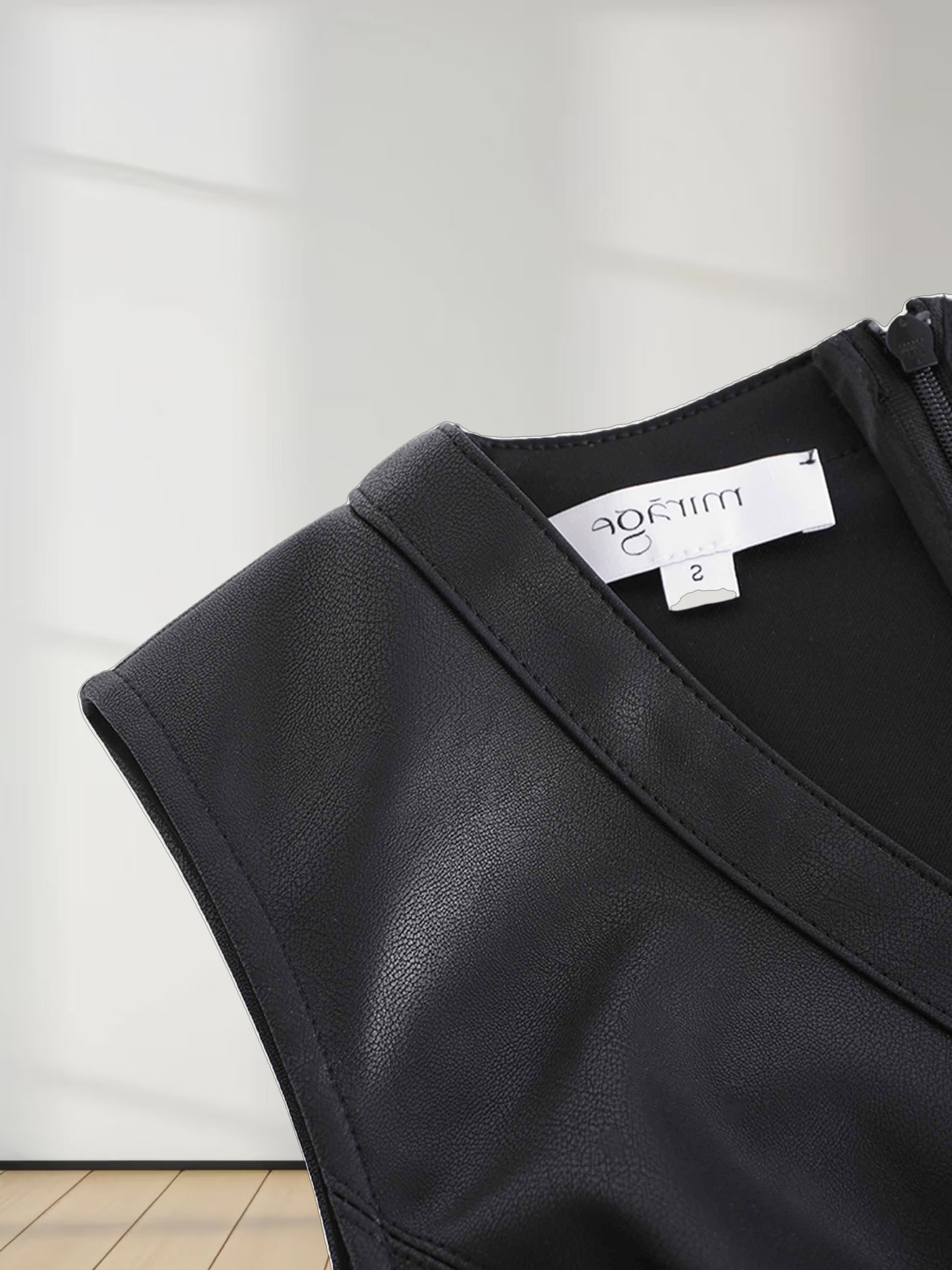 Faux Leather Seamed Jumper - Black