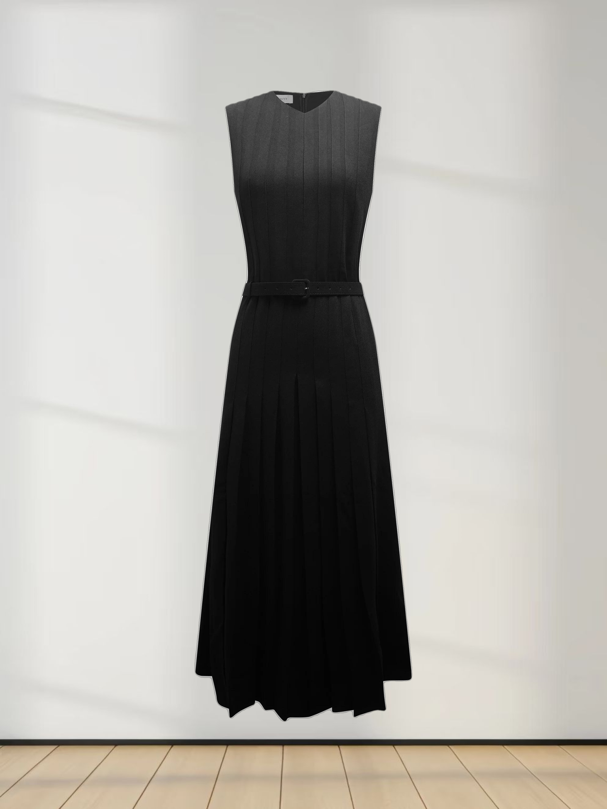 Stitched Down Pleated Jumper-Black