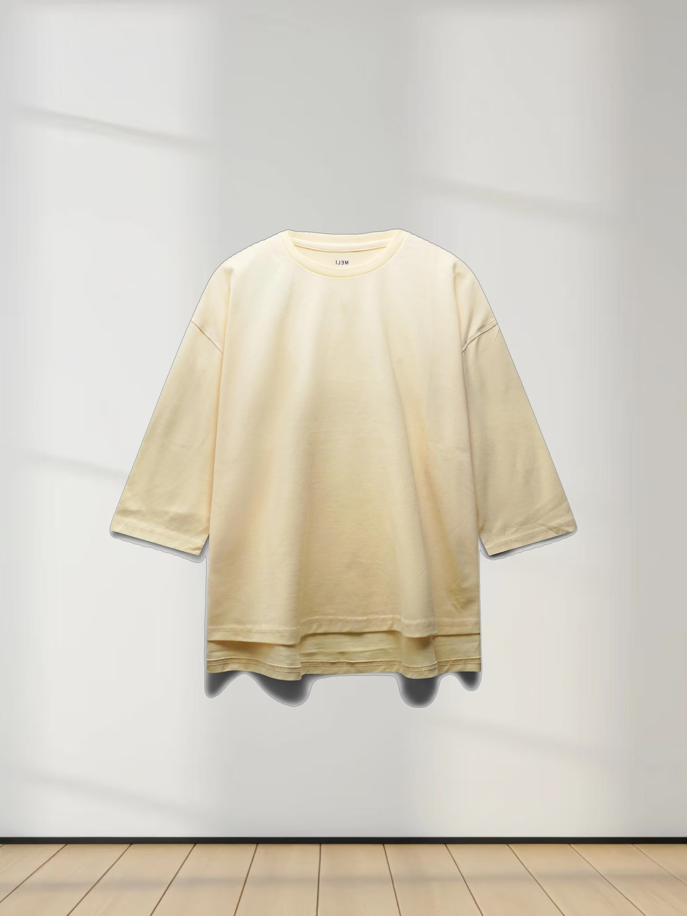 Oversized Boxy 3Q Sleeve Tee-Cream