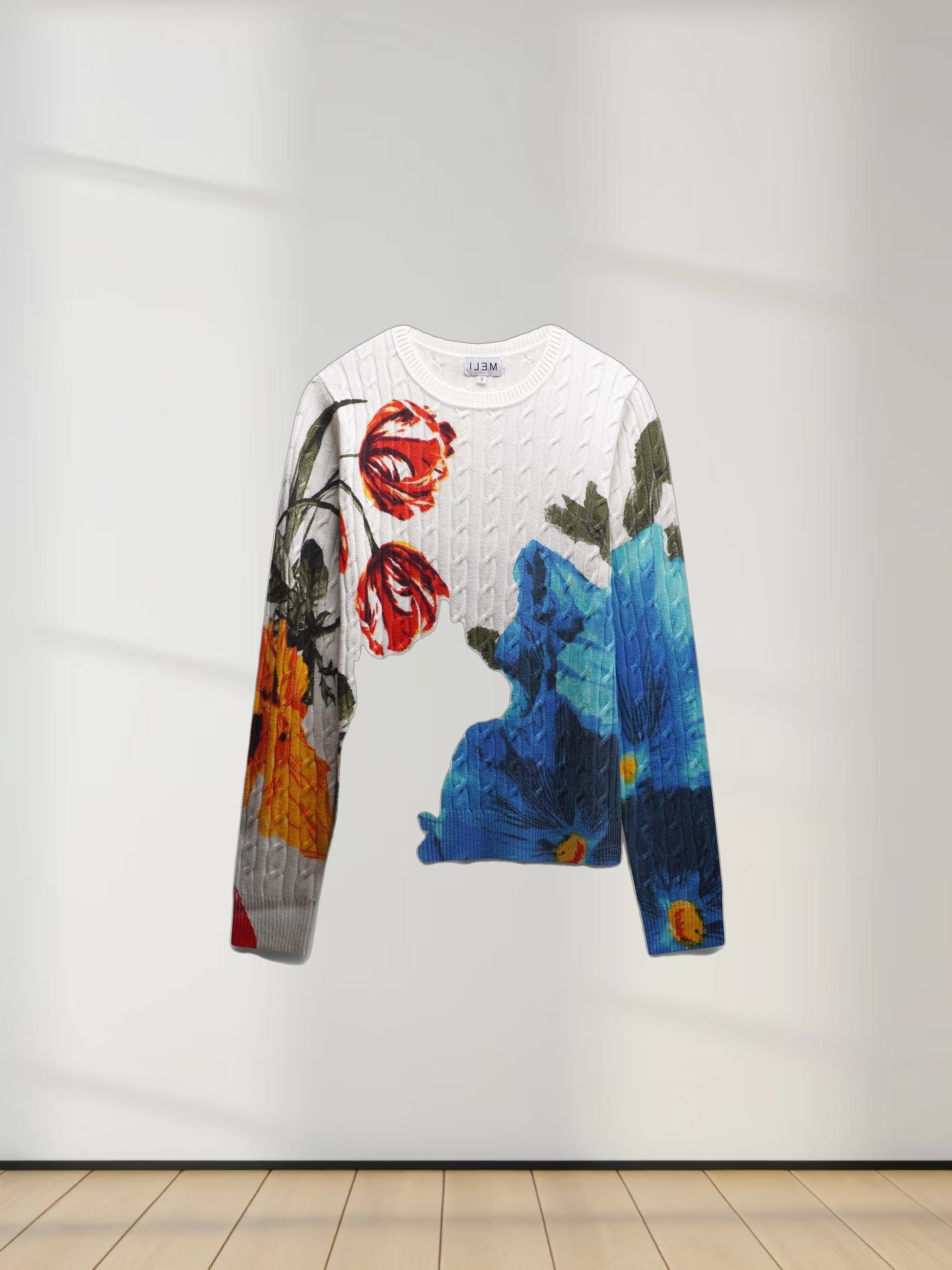 Printed Cable Knit Sweater-Bold Floral