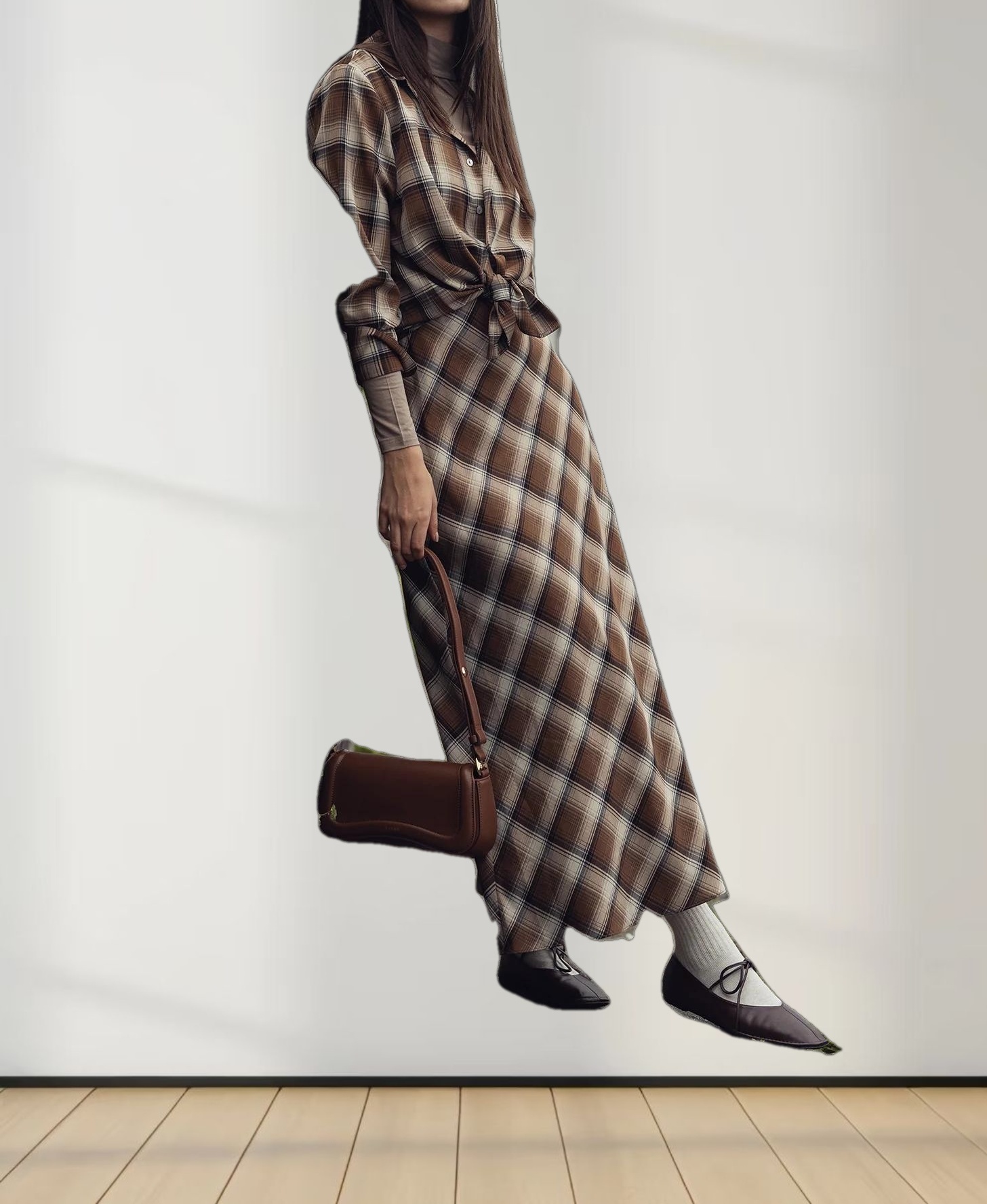 Plaid Slip Skirt-Brown Plaid