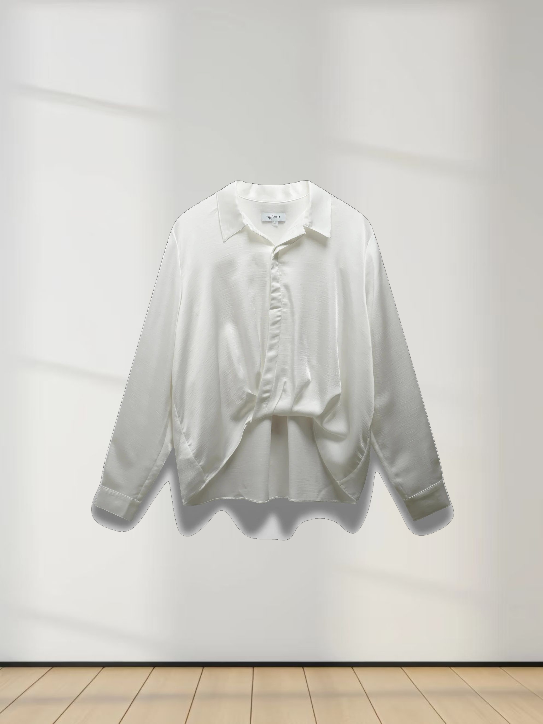 High/Low Faux Satin Crossover Top-White