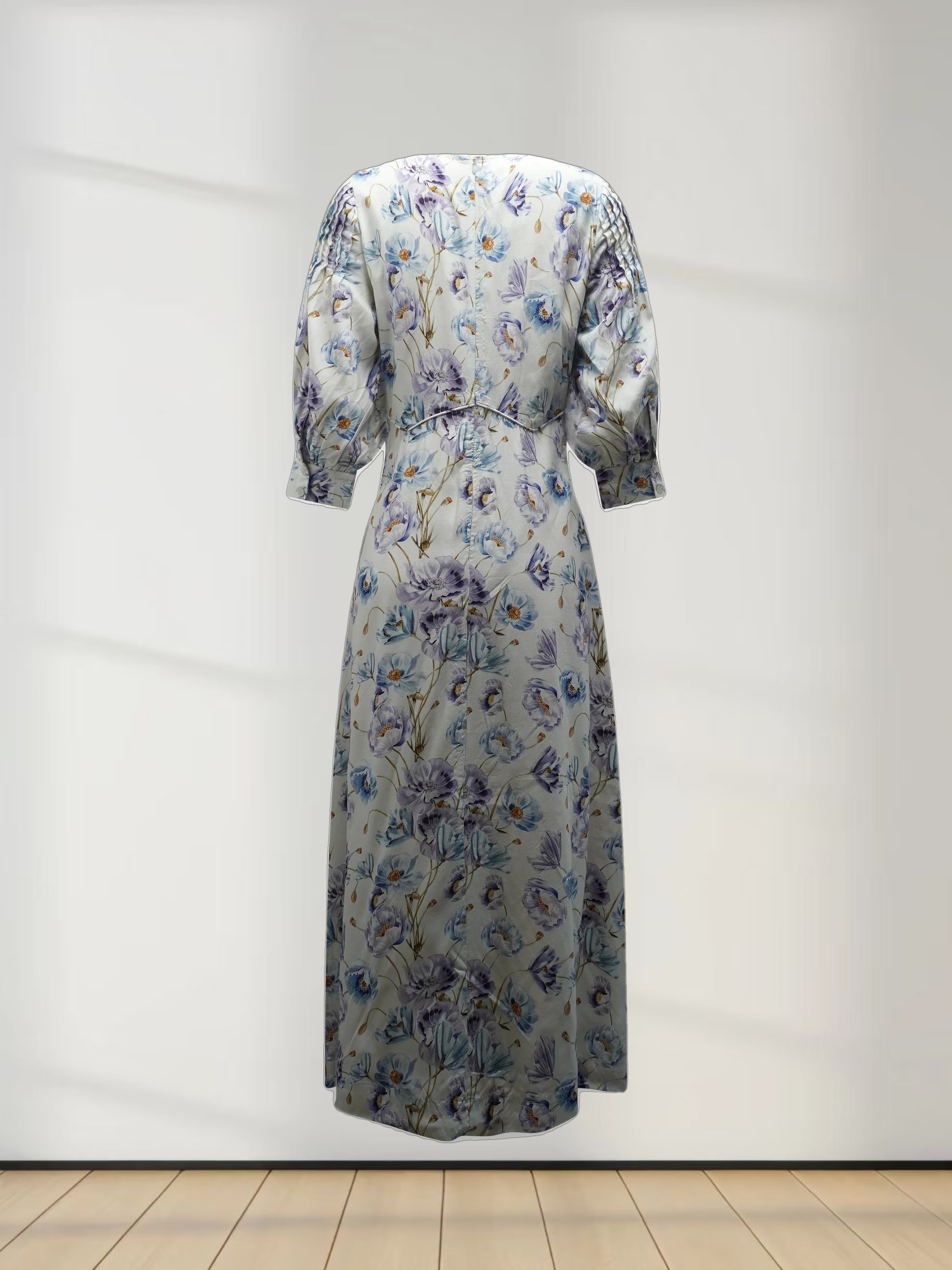 Pleated Sleeve High Waisted Dress-Floral