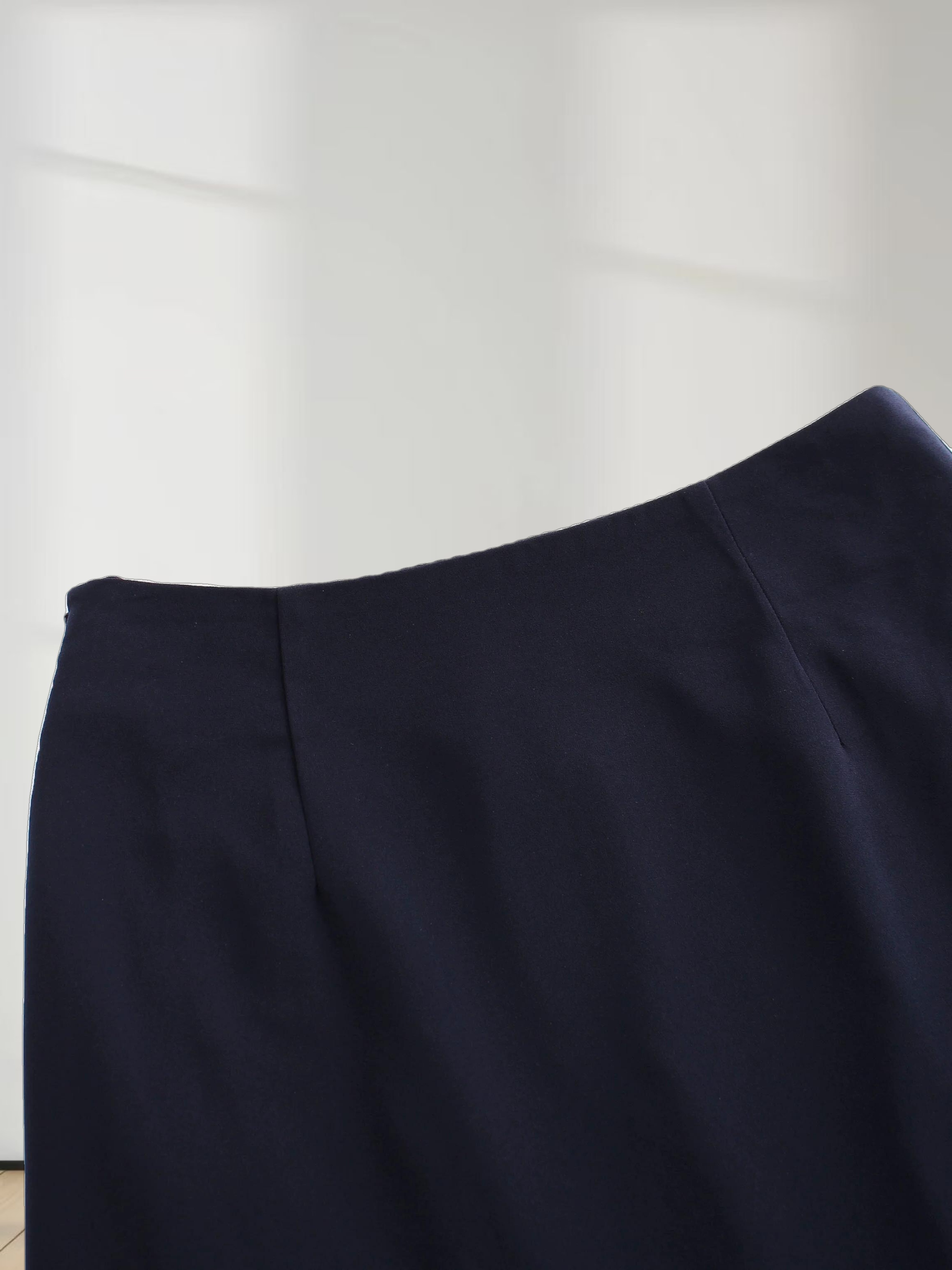 Faux Satin Bottom Flare Skirt-Navy
