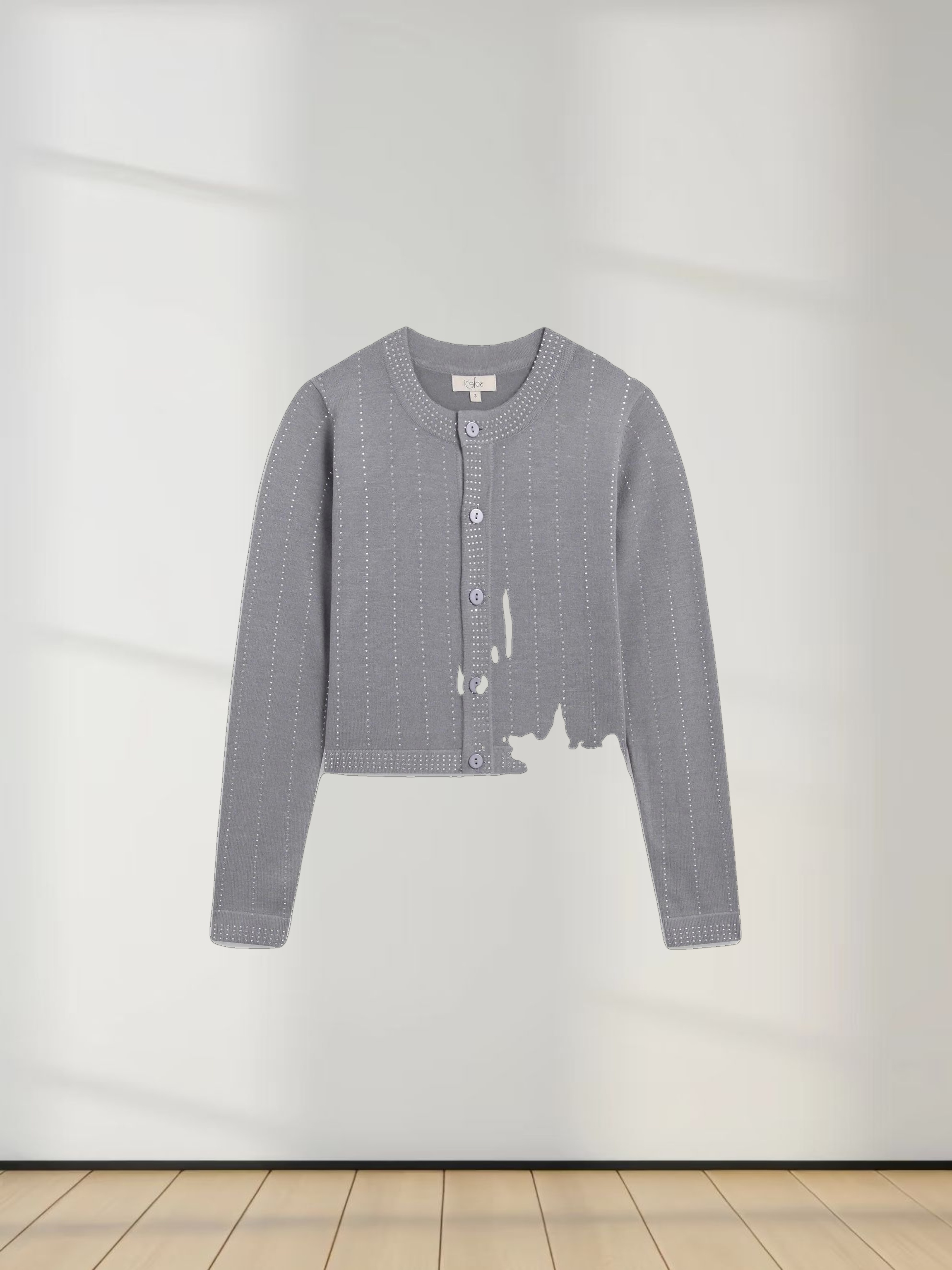 Crystal Pinstripe Crew Cardigan-Grey